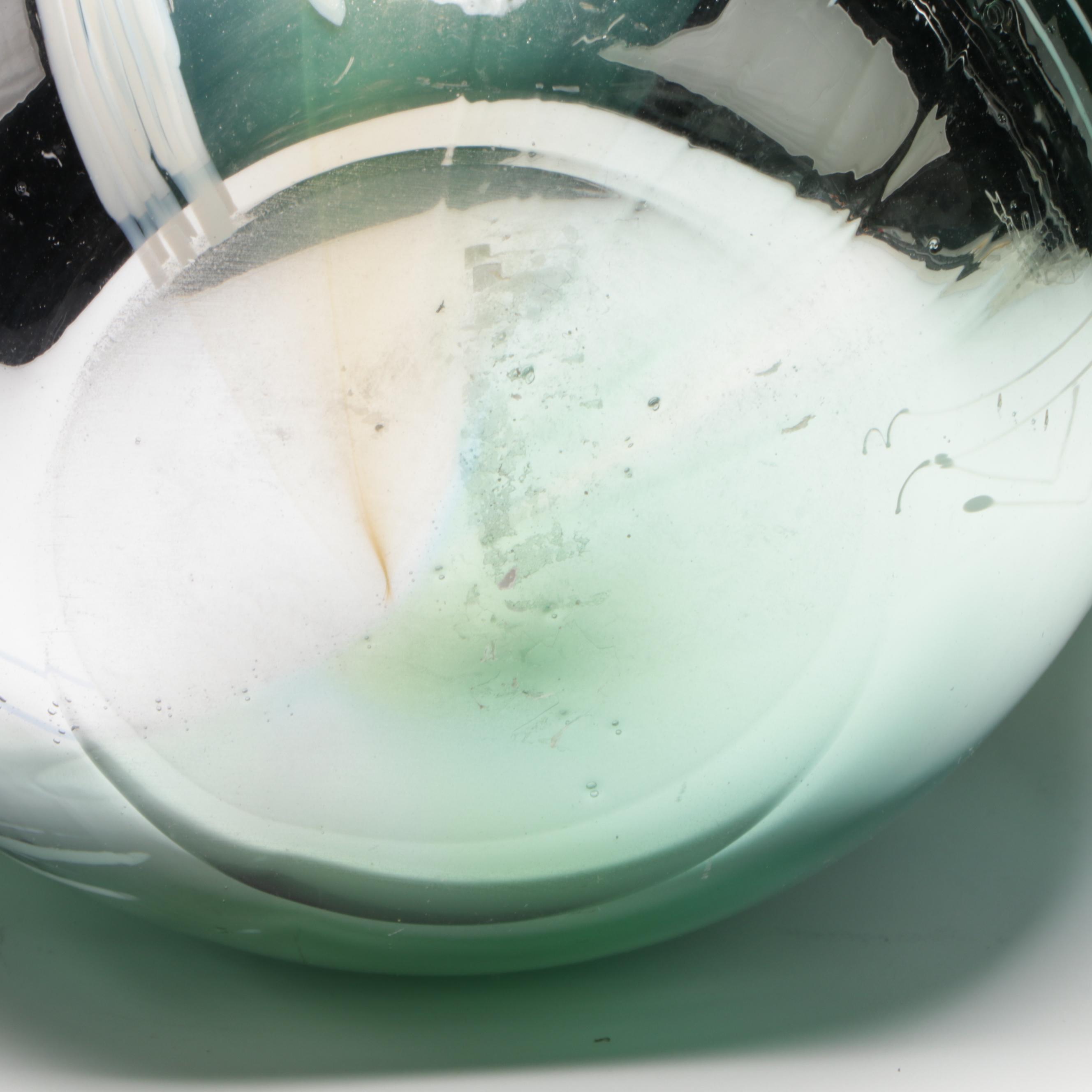 Handblown Multicolor with Applied Stringers Mirrored Art Glass Vase