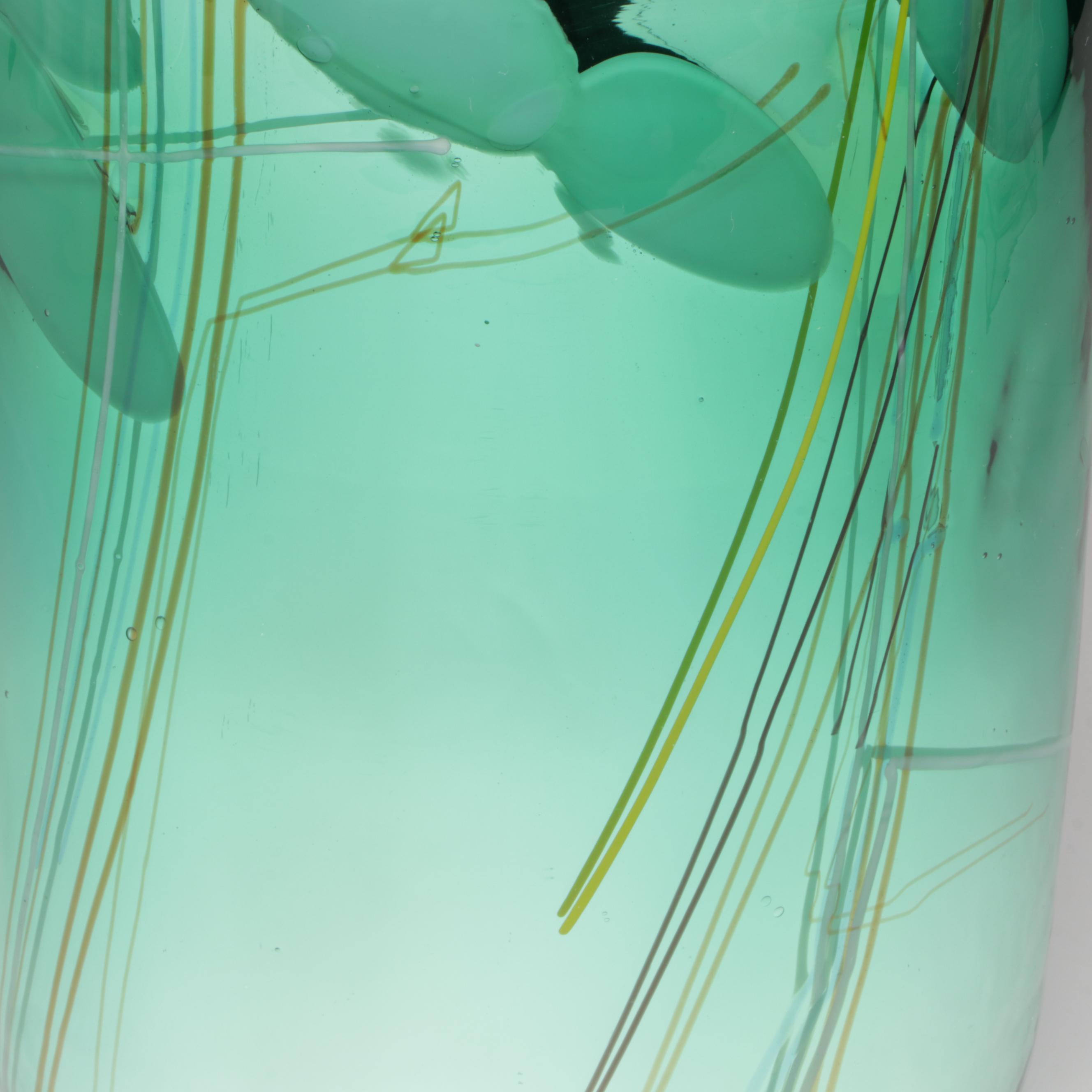 Handblown Multicolor with Applied Stringers Mirrored Art Glass Vase