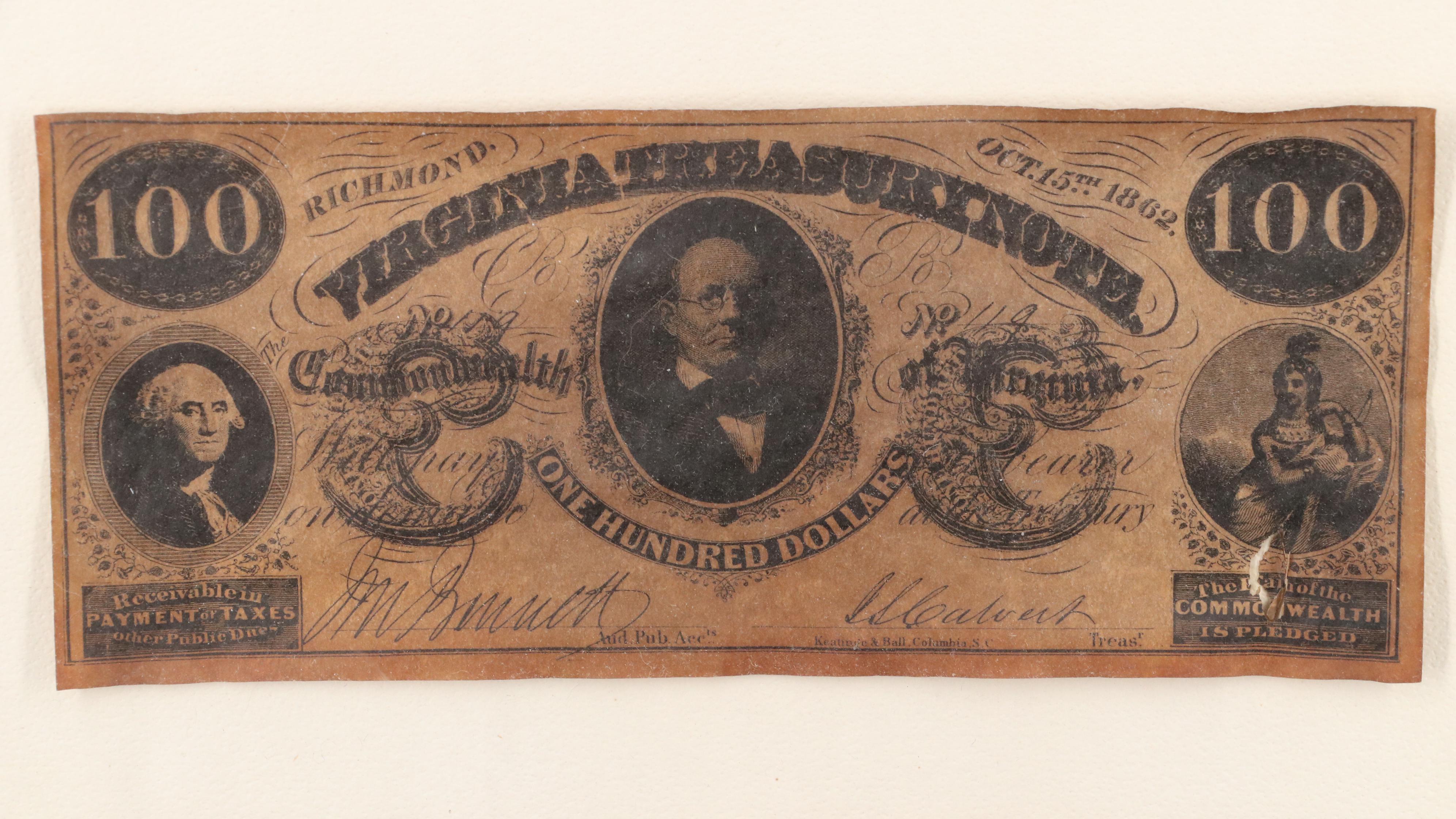 Framed Set of Five 19th Century Banknote Replicas