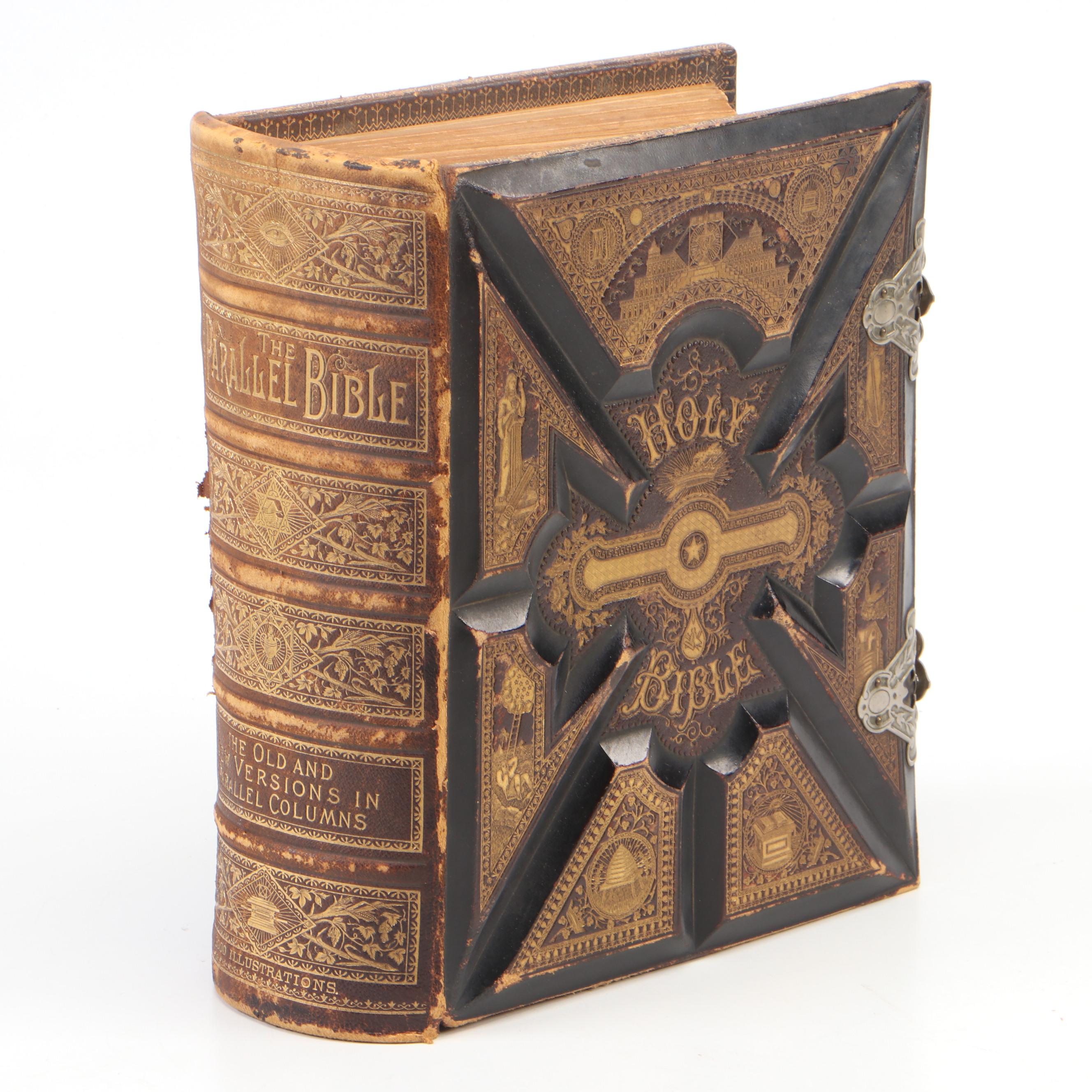 Illustrated Leather Bound Parallel-Column Edition Holy Bible, Late 19th Century