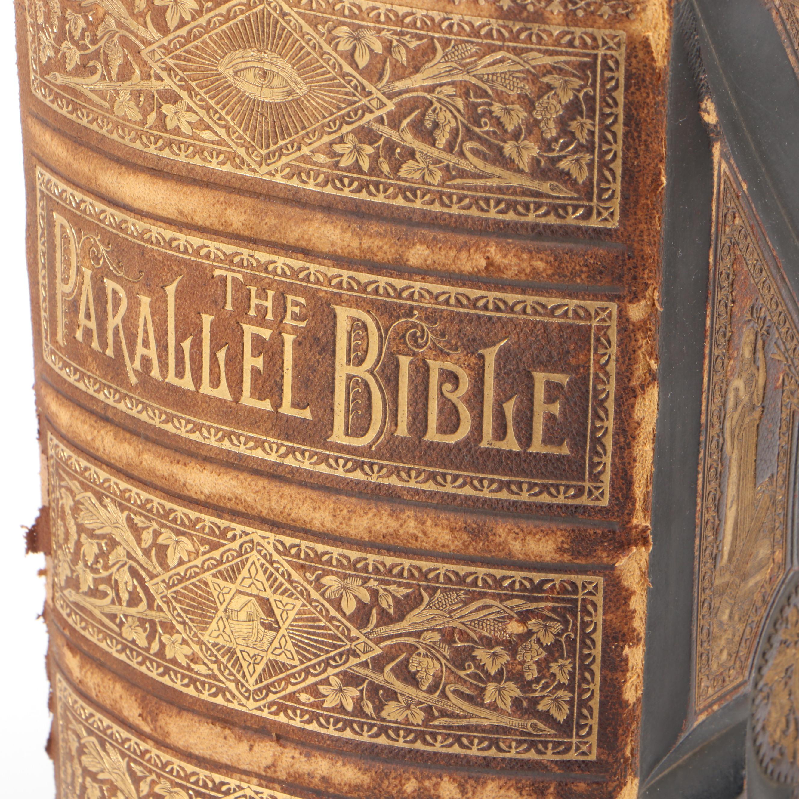 Illustrated Leather Bound Parallel-Column Edition Holy Bible, Late 19th Century