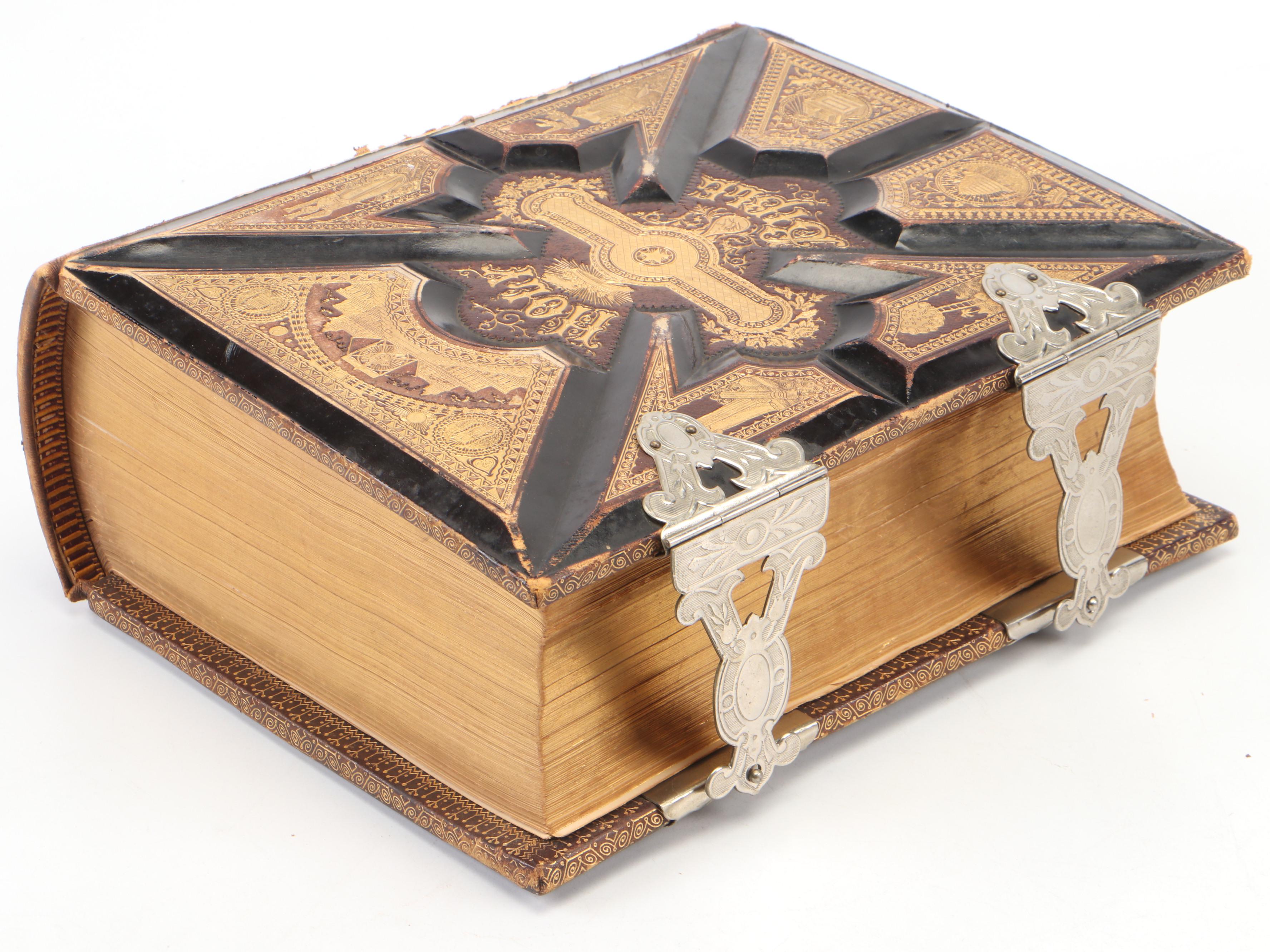 Illustrated Leather Bound Parallel-Column Edition Holy Bible, Late 19th Century