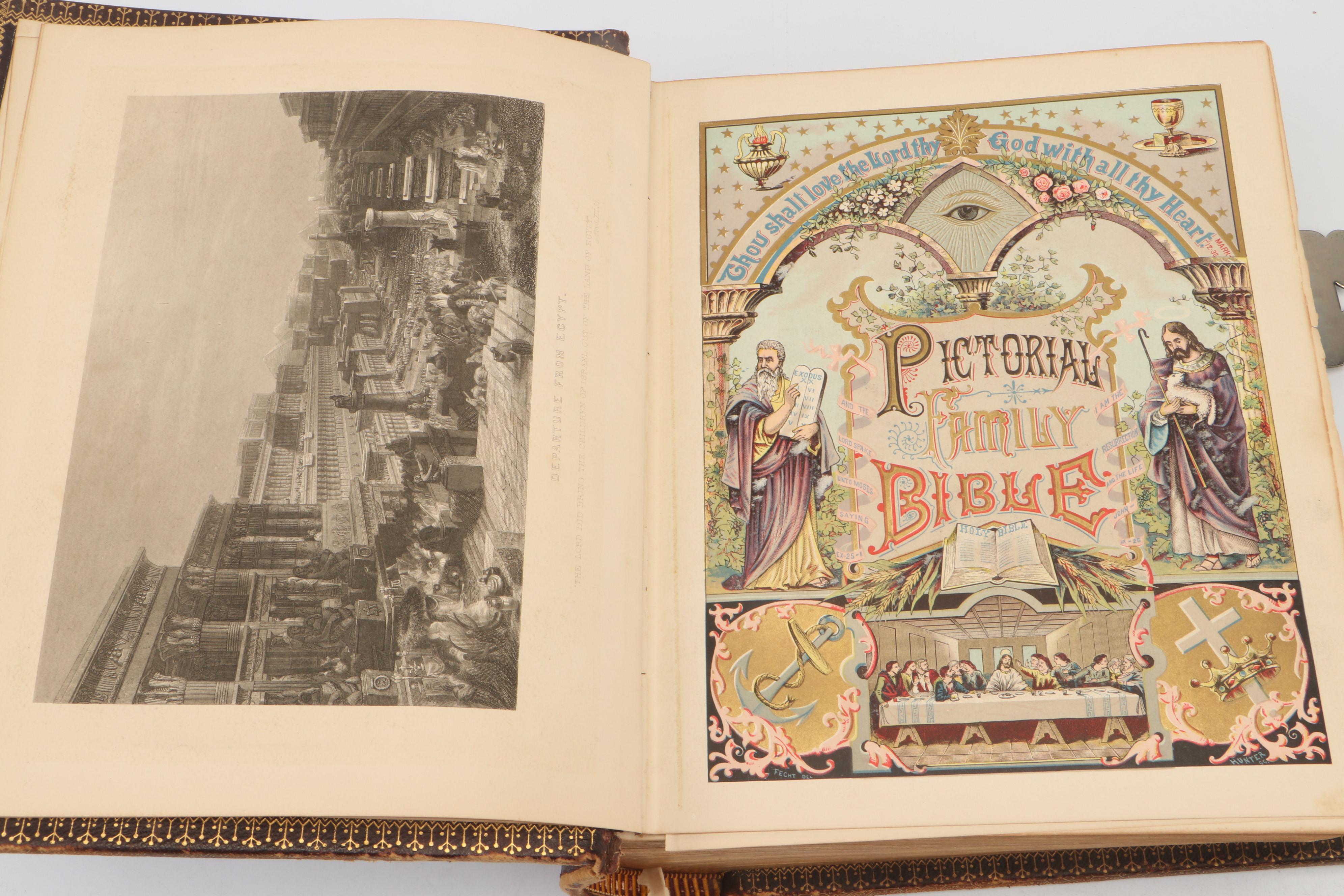 Illustrated Leather Bound Parallel-Column Edition Holy Bible, Late 19th Century