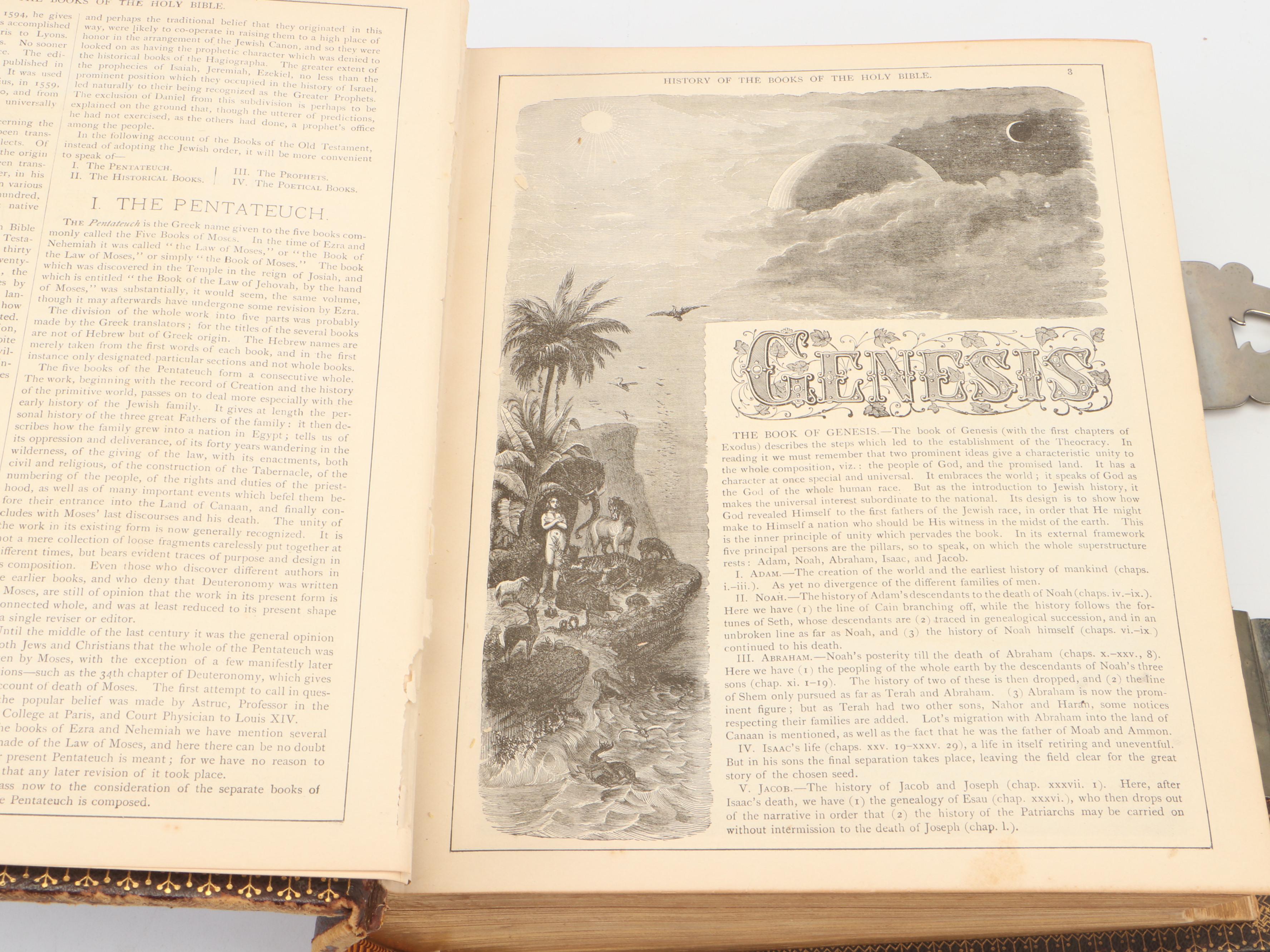 Illustrated Leather Bound Parallel-Column Edition Holy Bible, Late 19th Century