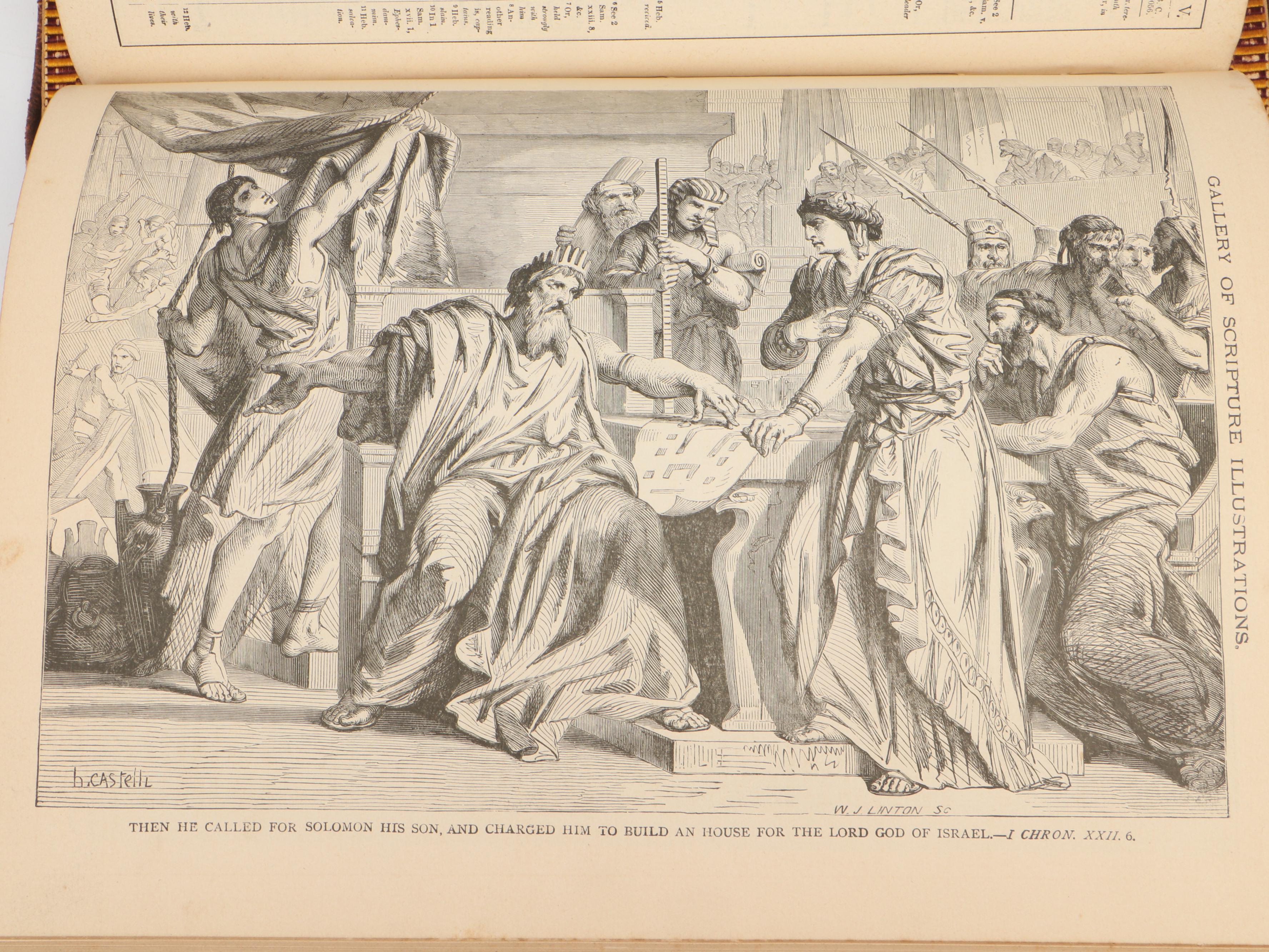 Illustrated Leather Bound Parallel-Column Edition Holy Bible, Late 19th Century