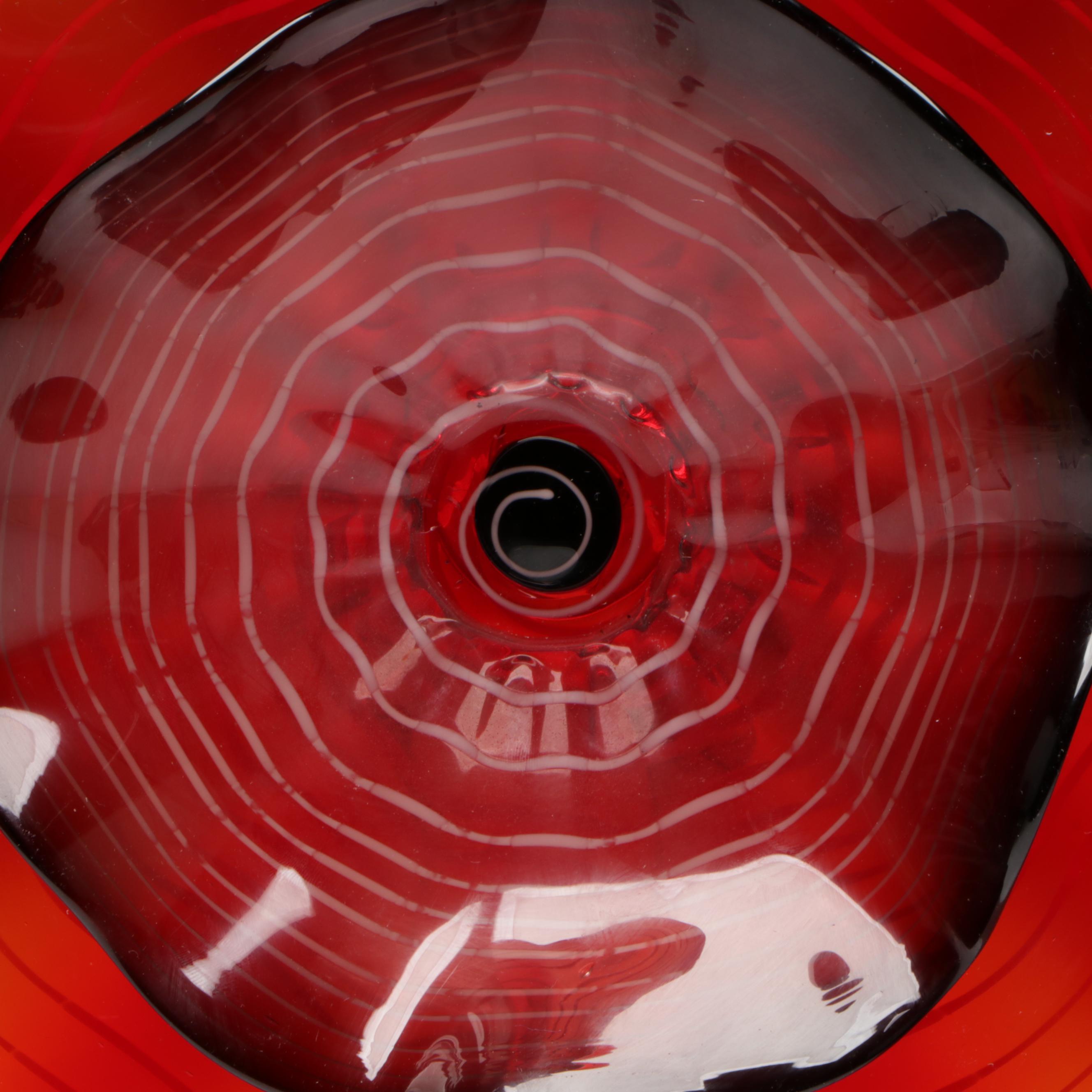 Handblown and Threaded Red Fluted Wall Mount Studio Art Glass Sculpture