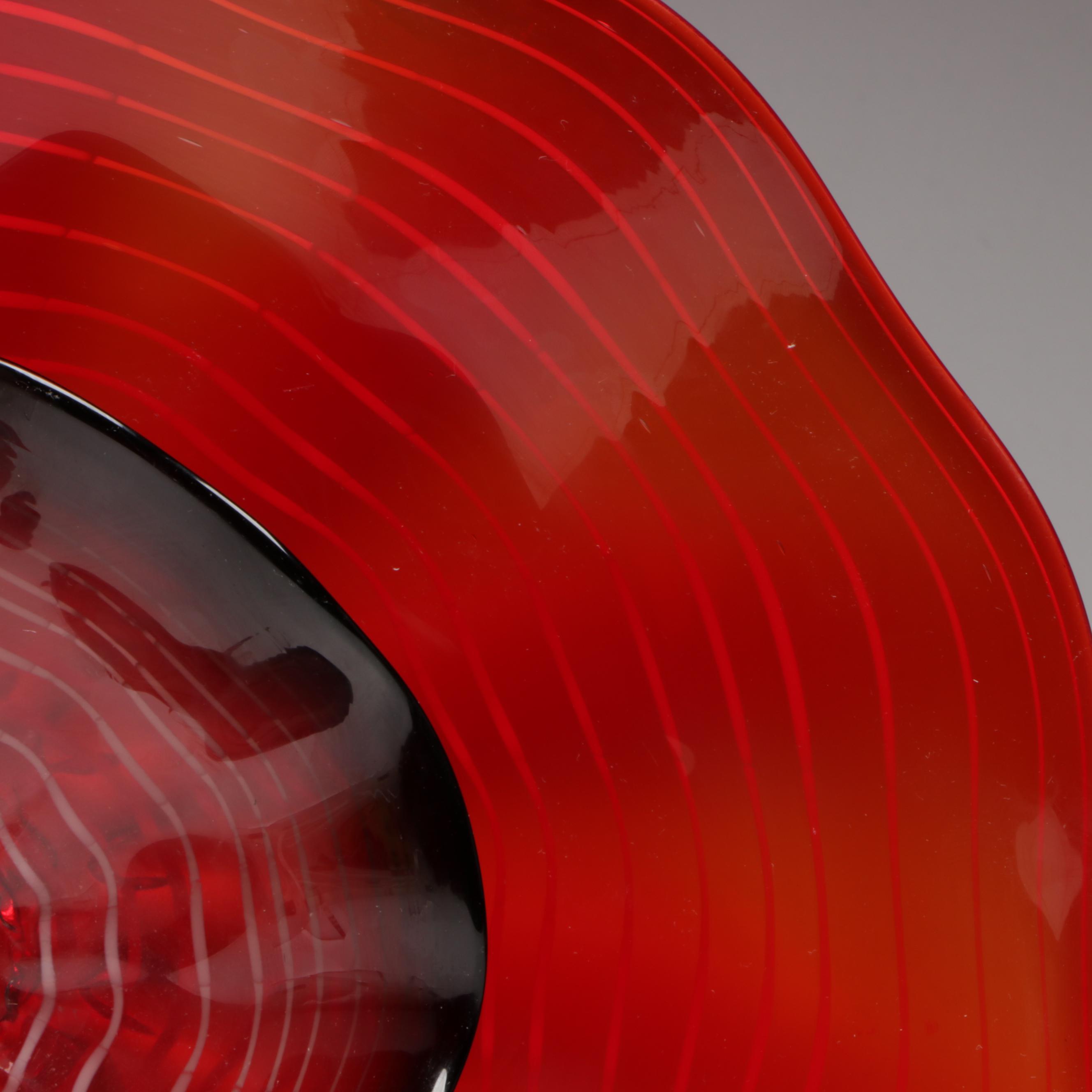 Handblown and Threaded Red Fluted Wall Mount Studio Art Glass Sculpture