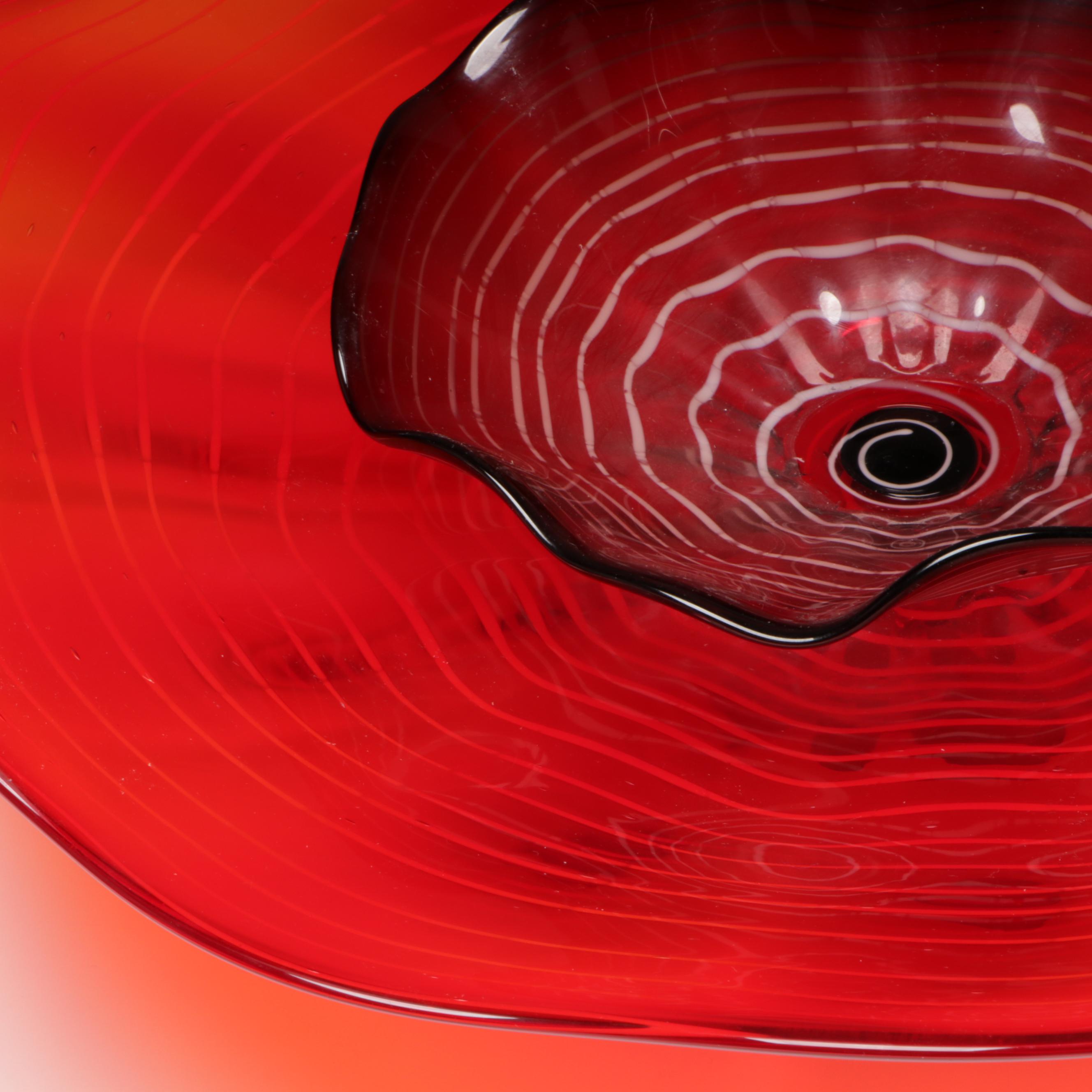 Handblown and Threaded Red Fluted Wall Mount Studio Art Glass Sculpture