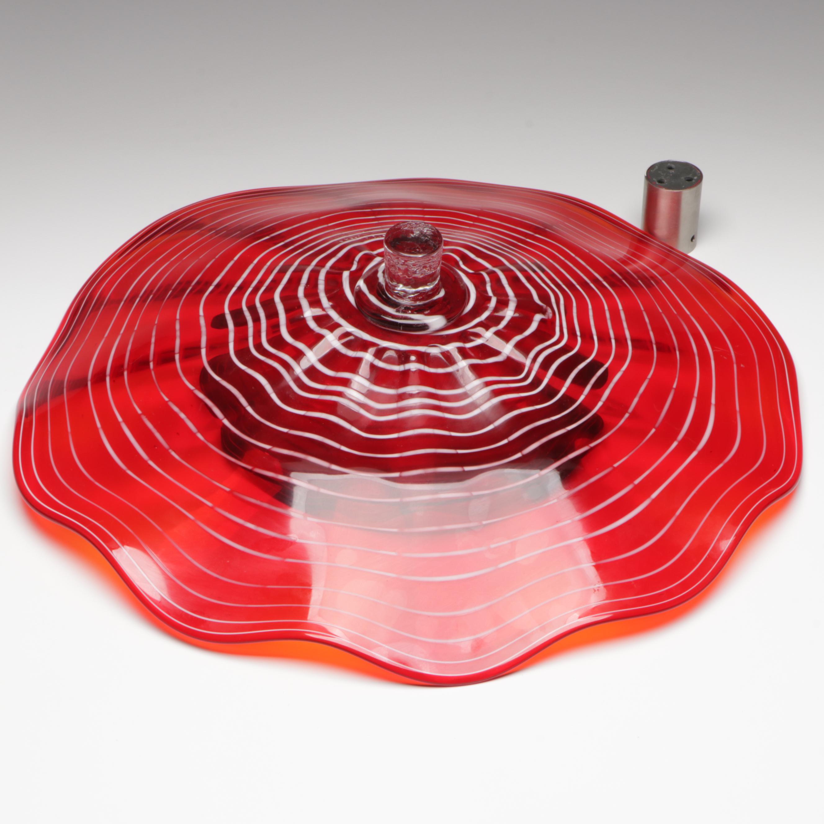 Handblown and Threaded Red Fluted Wall Mount Studio Art Glass Sculpture