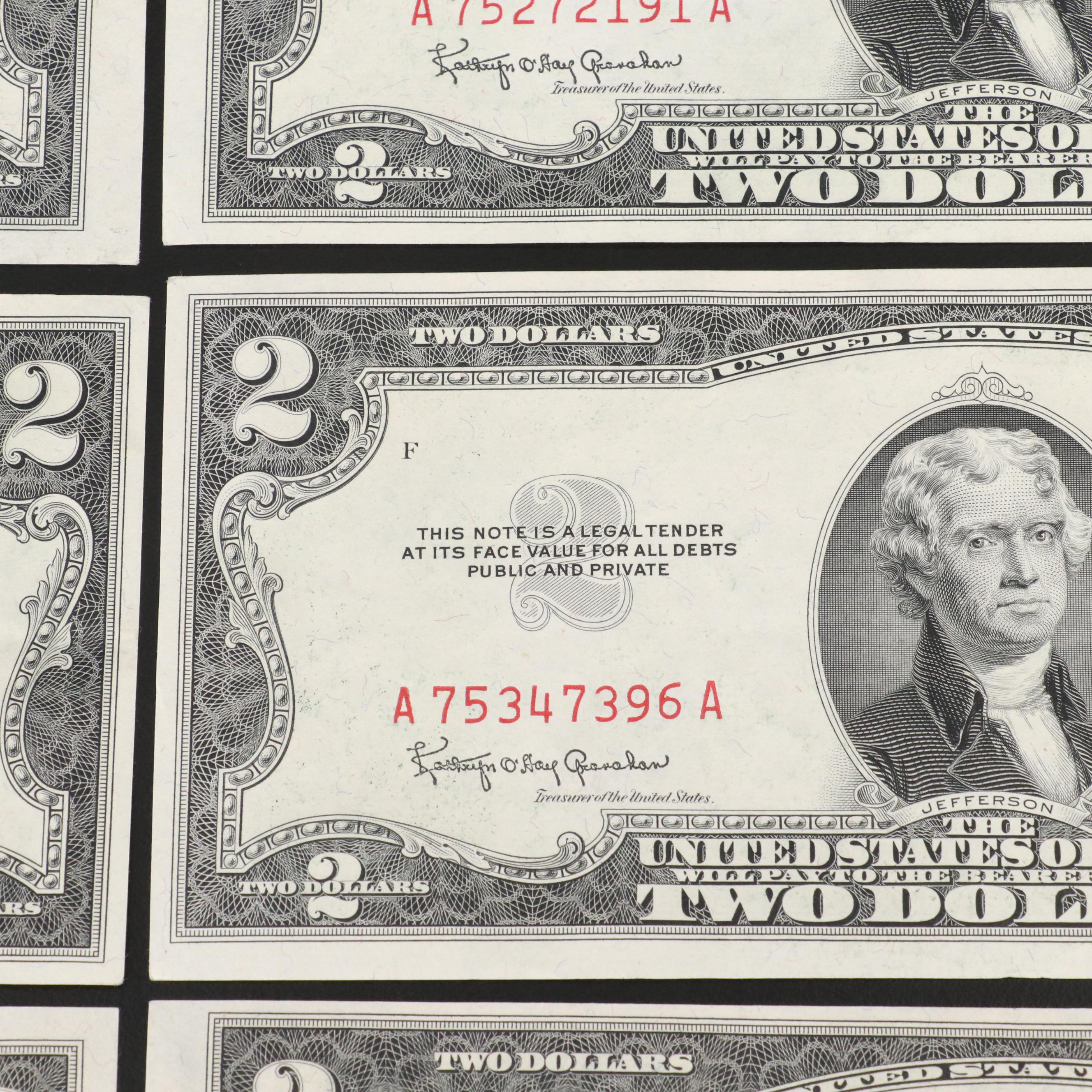 Group of Thirty Uncirculated 1953 and 1963 Two Dollar Legal Tender Notes