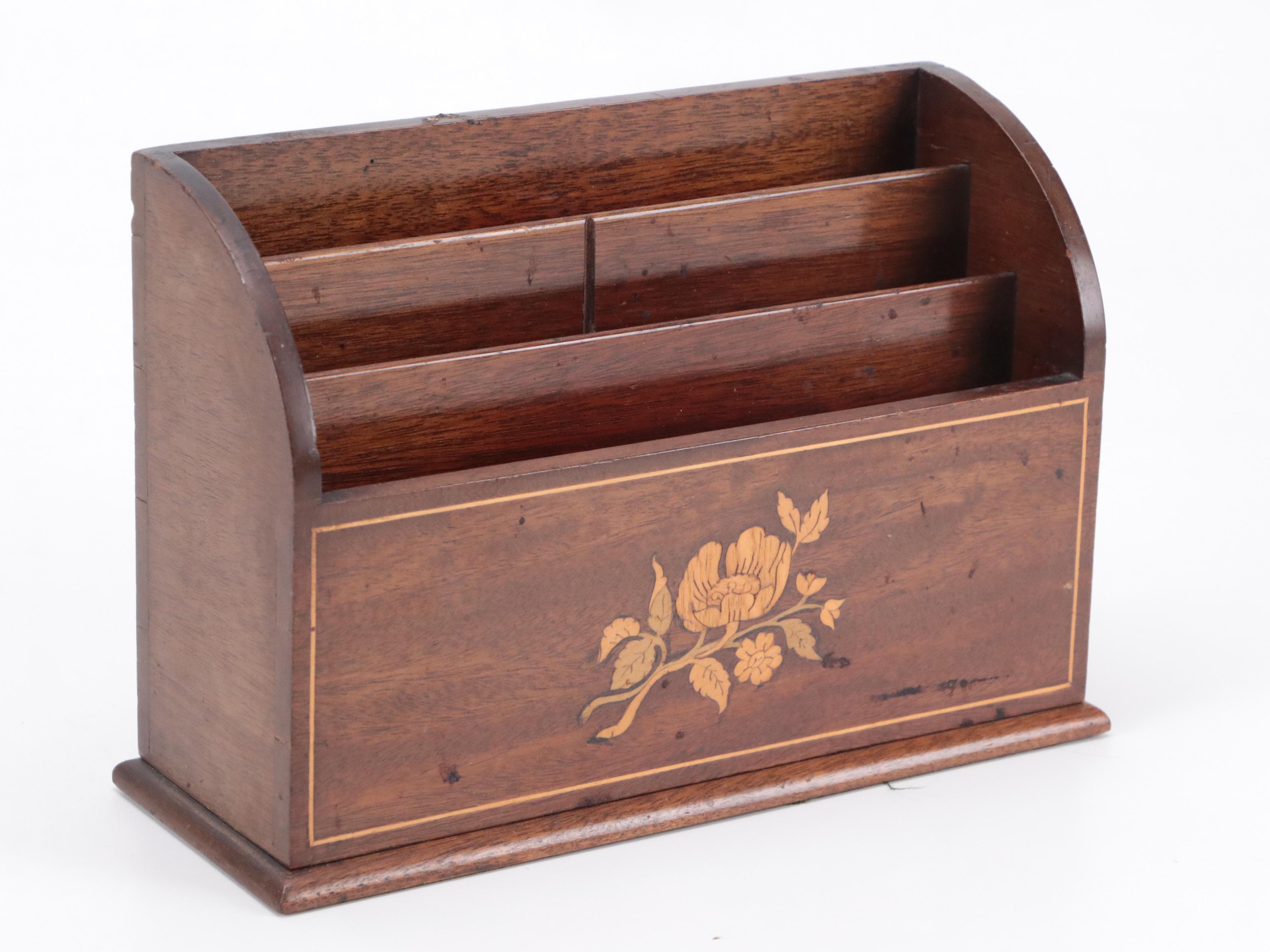 Wood Inlay Metal Footed Box, Letter Sorter, and Other Faux Leather Divided Box