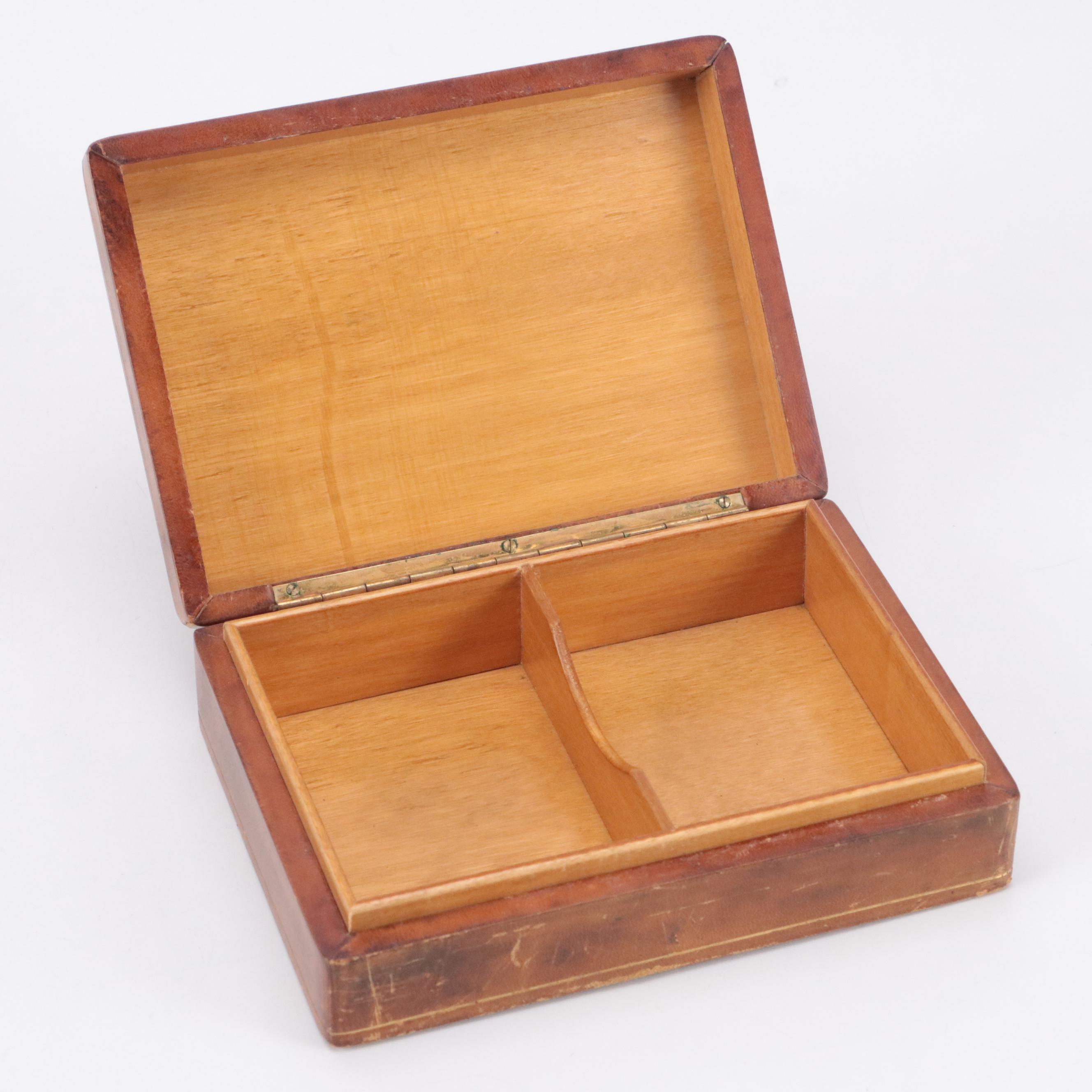Wood Inlay Metal Footed Box, Letter Sorter, and Other Faux Leather Divided Box
