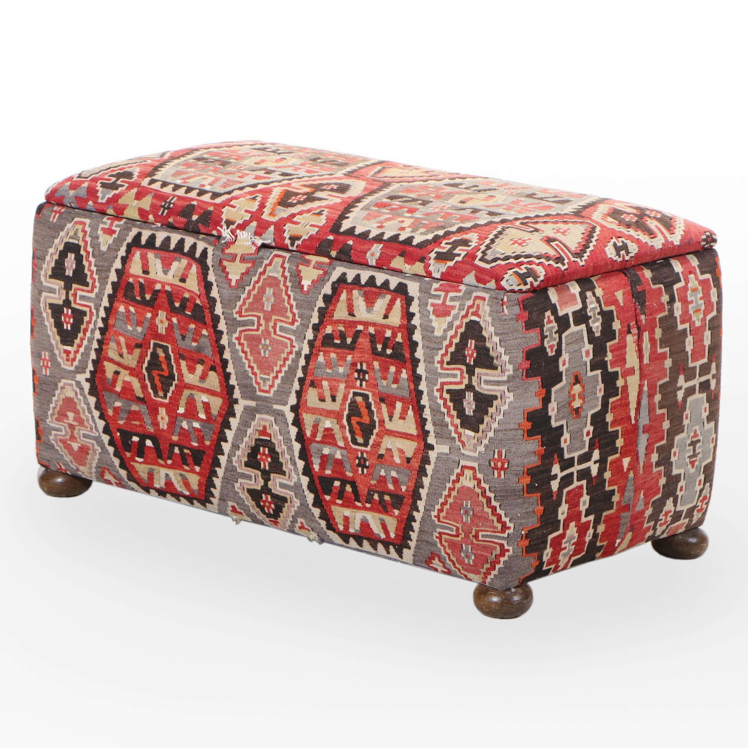 Kilim-Upholstered Storage Bench/Ottoman, Late 20th Century