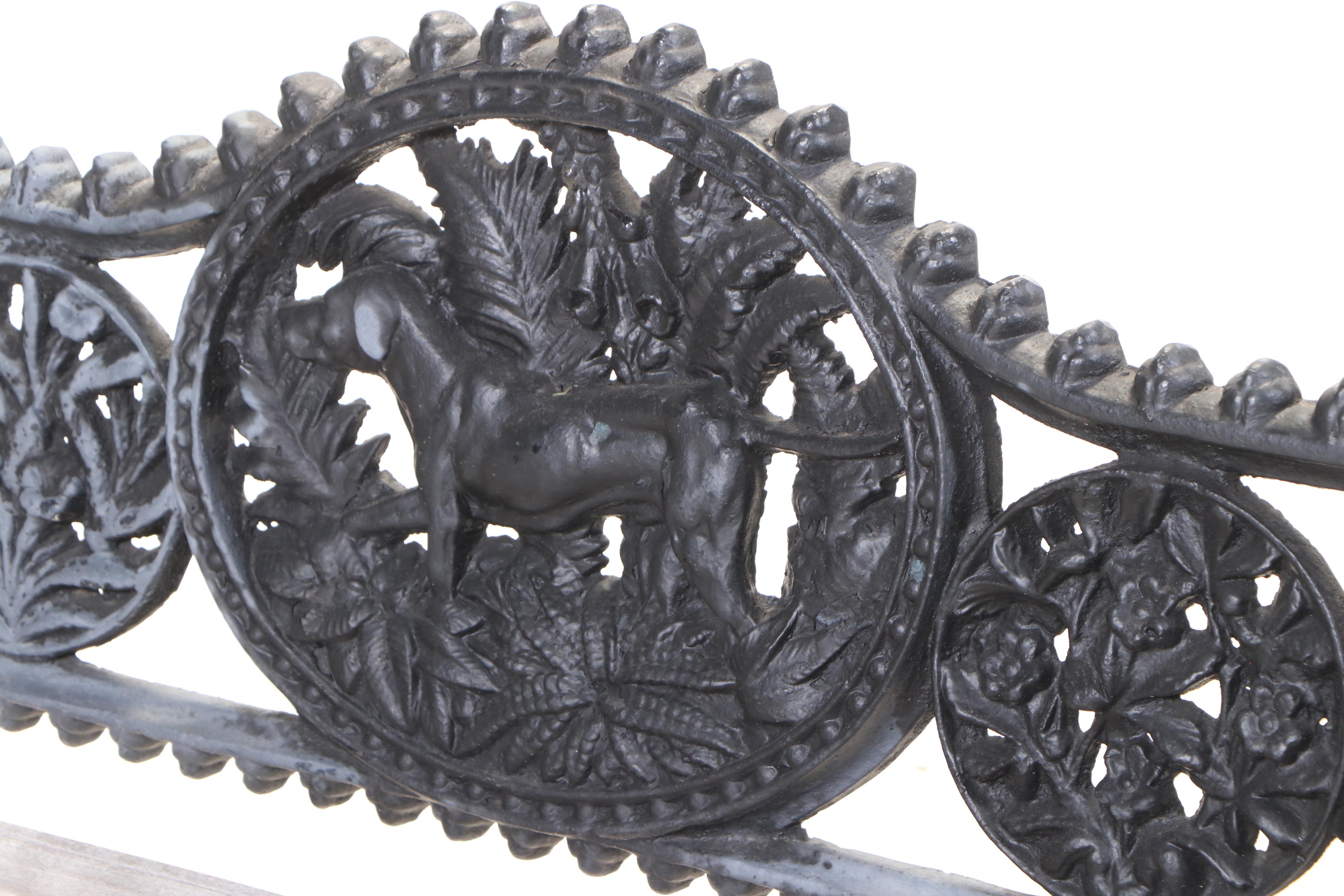 "Dog and Fern" Cast Iron and Slatted Wood Garden Bench, after Coalbrookdale