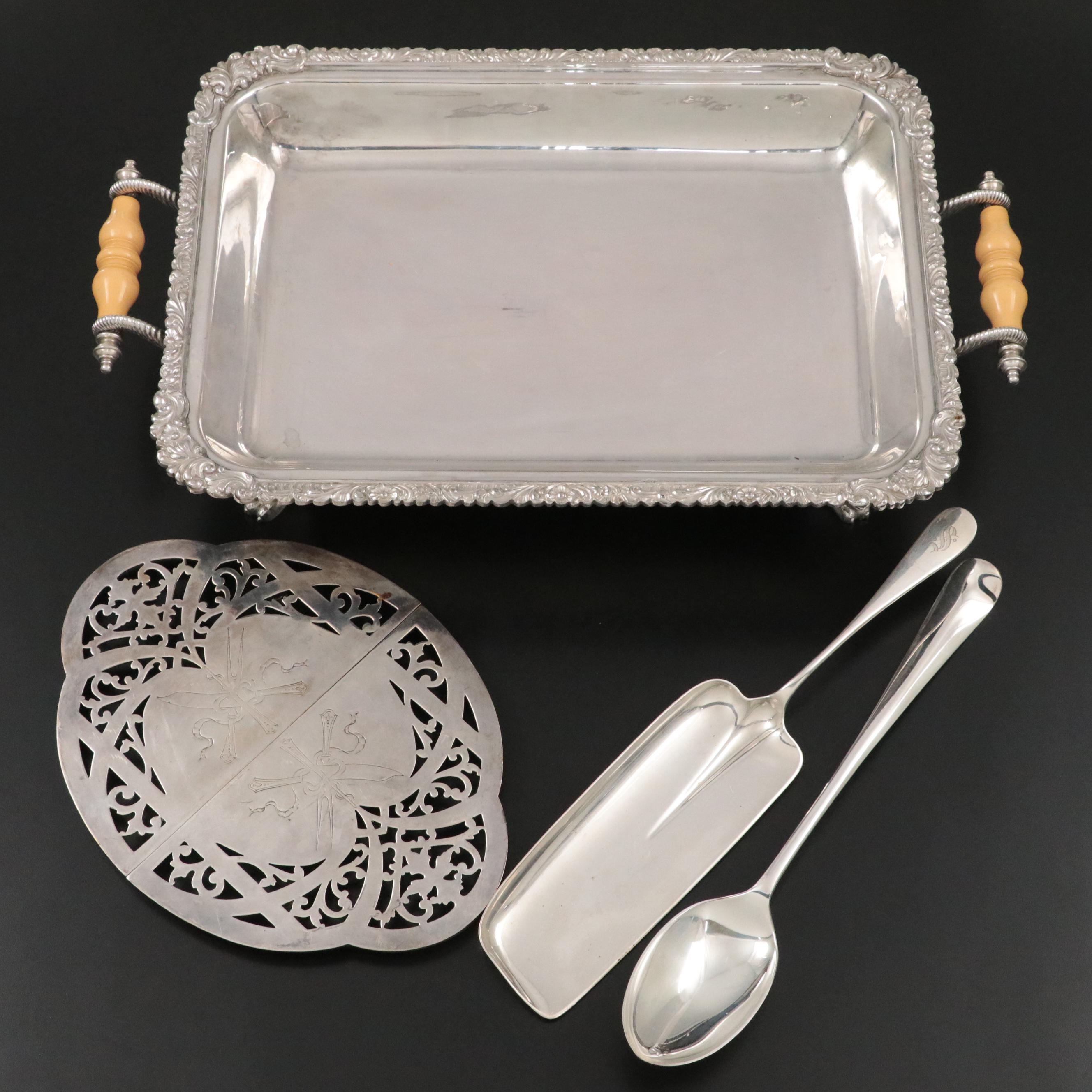Crown Silver Co. Serving Dish with Bakelite Handles and Silver Plate Serveware