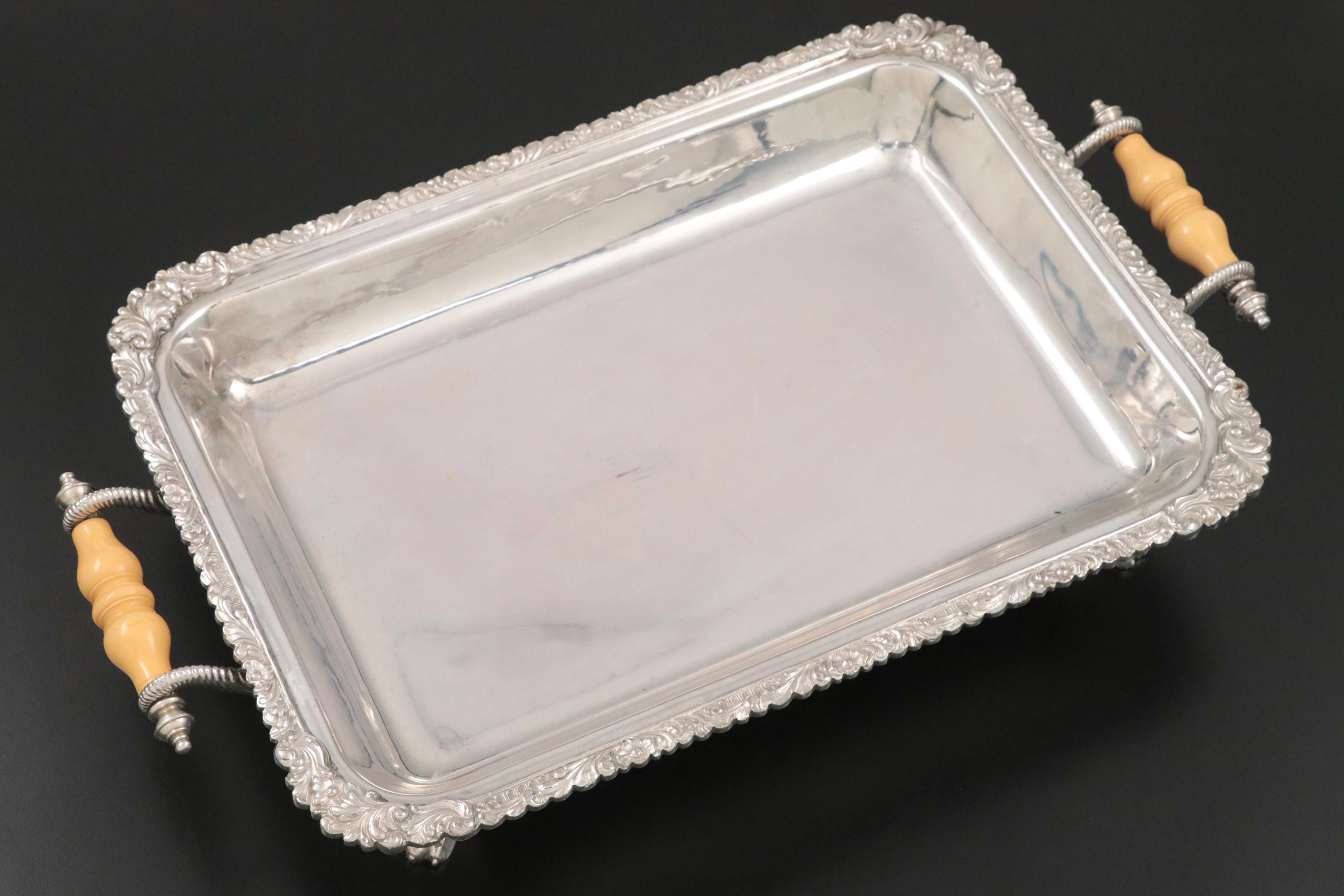 Crown Silver Co. Serving Dish with Bakelite Handles and Silver Plate Serveware