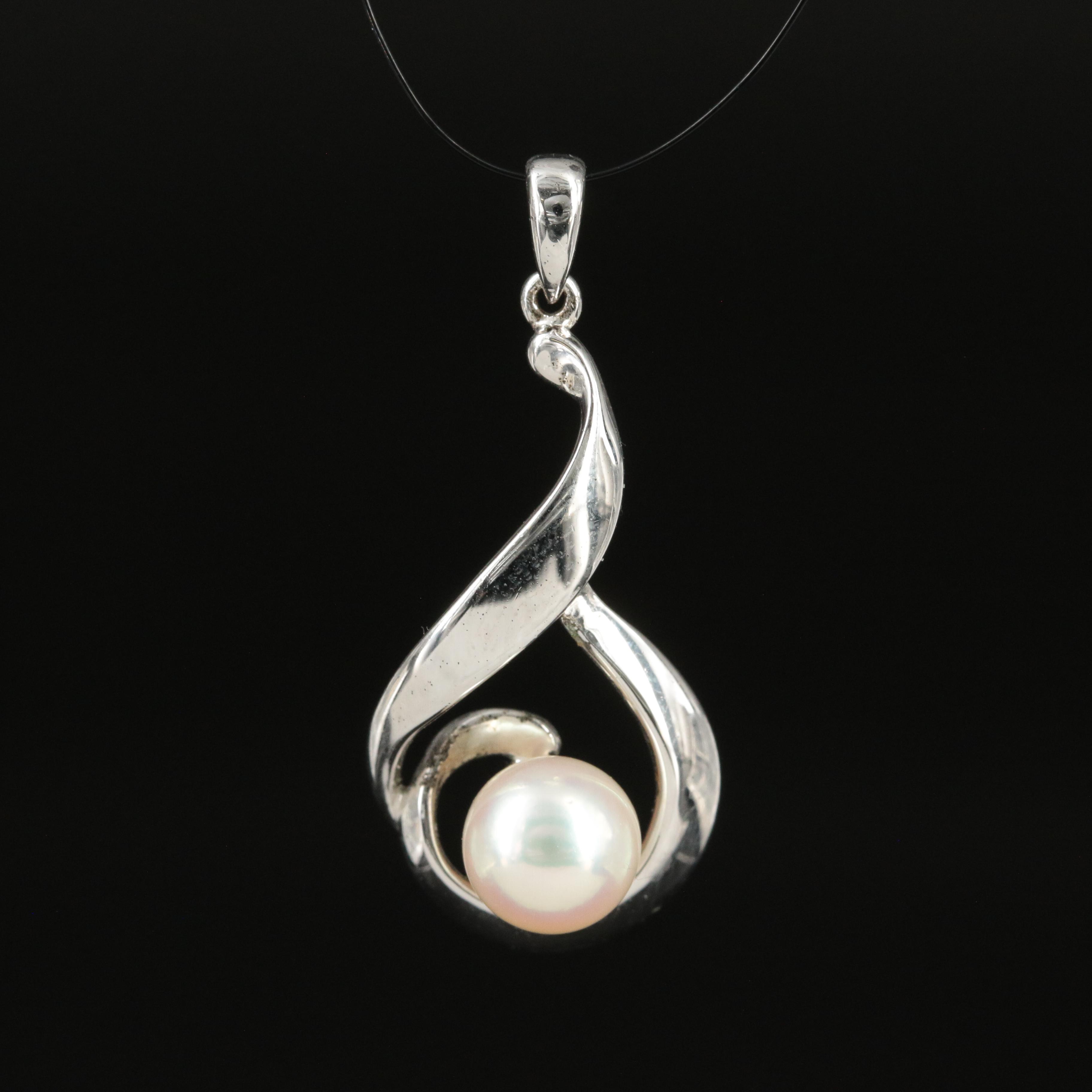 Mikimoto Sterling Pearl Solitaire Teardrop Pendant