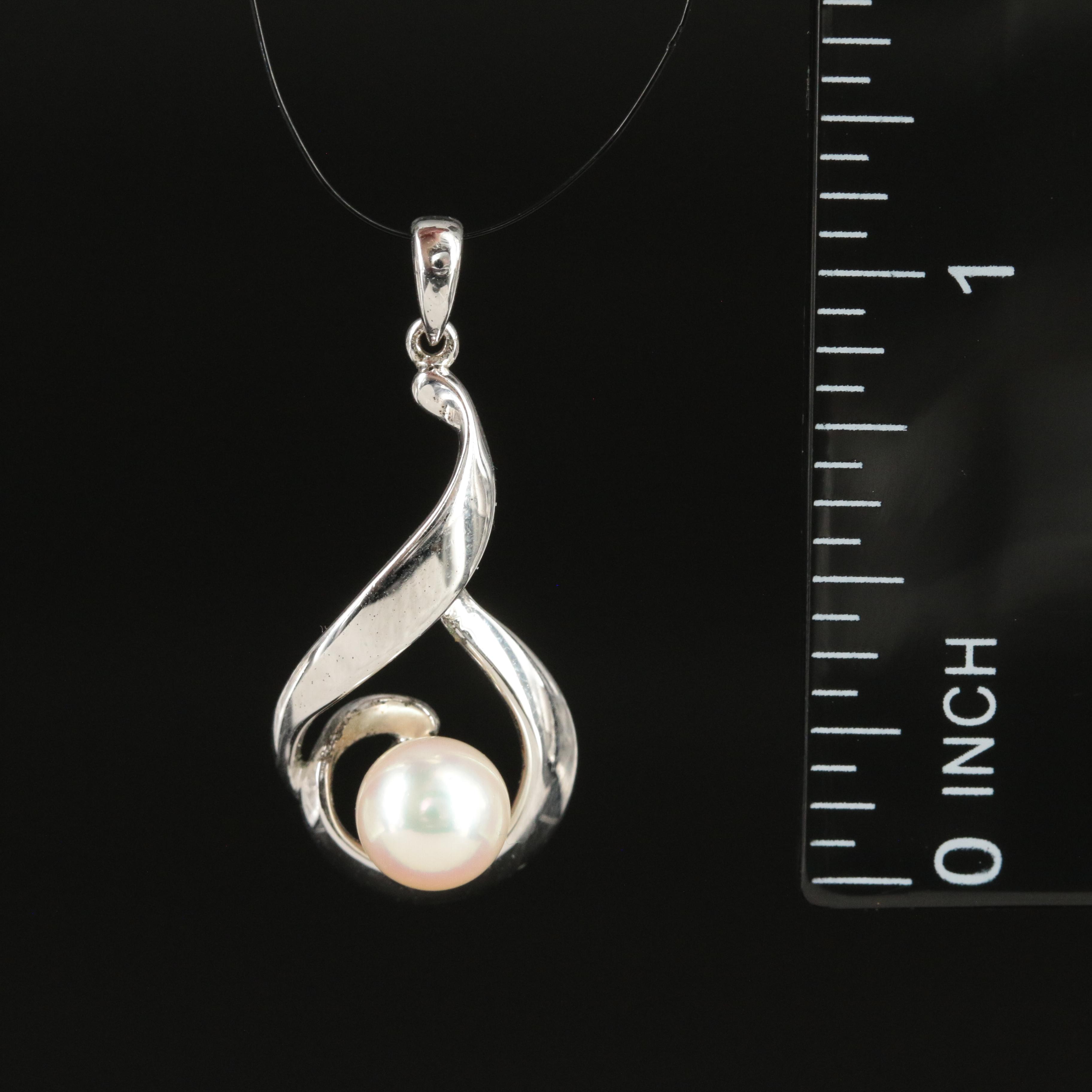 Mikimoto Sterling Pearl Solitaire Teardrop Pendant