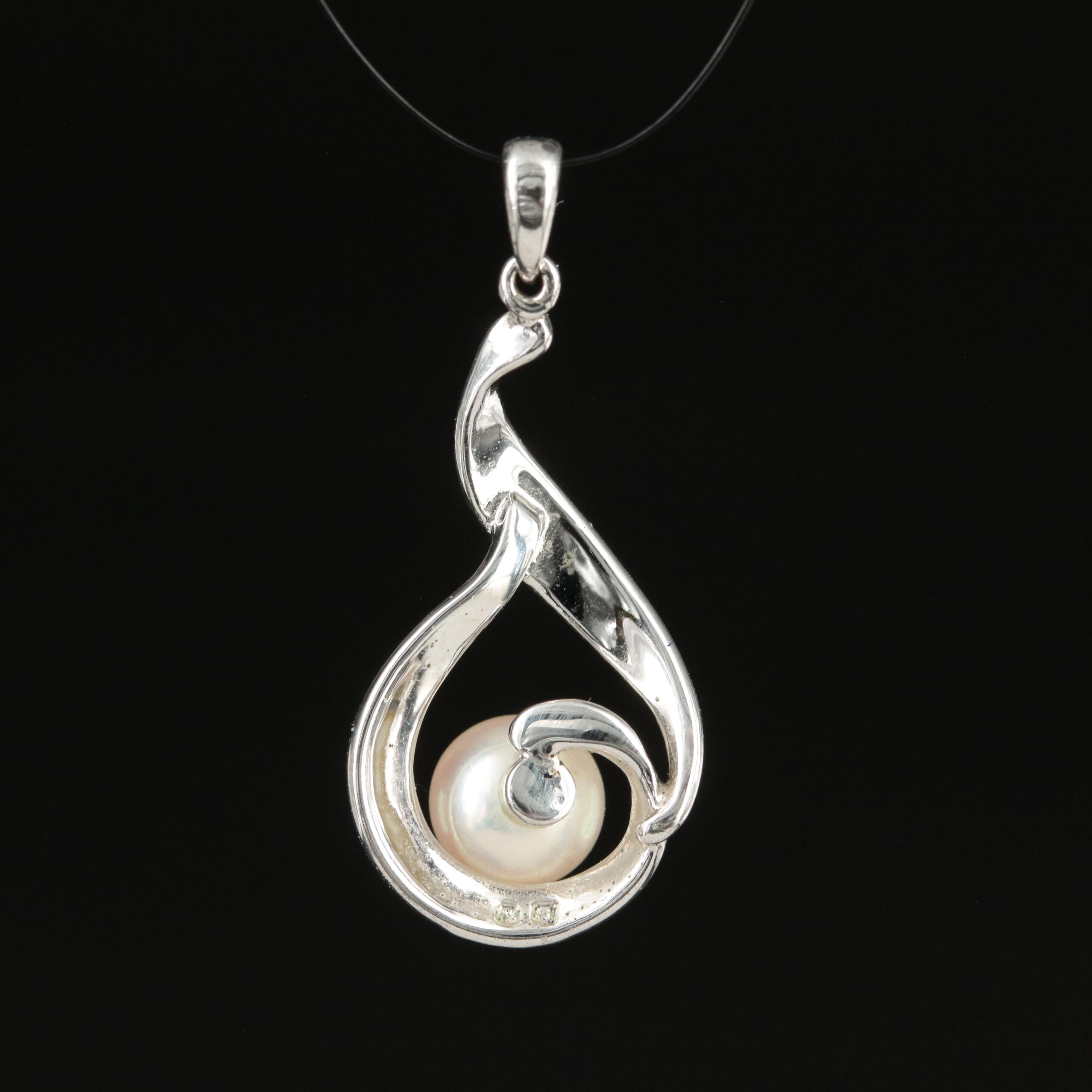 Mikimoto Sterling Pearl Solitaire Teardrop Pendant
