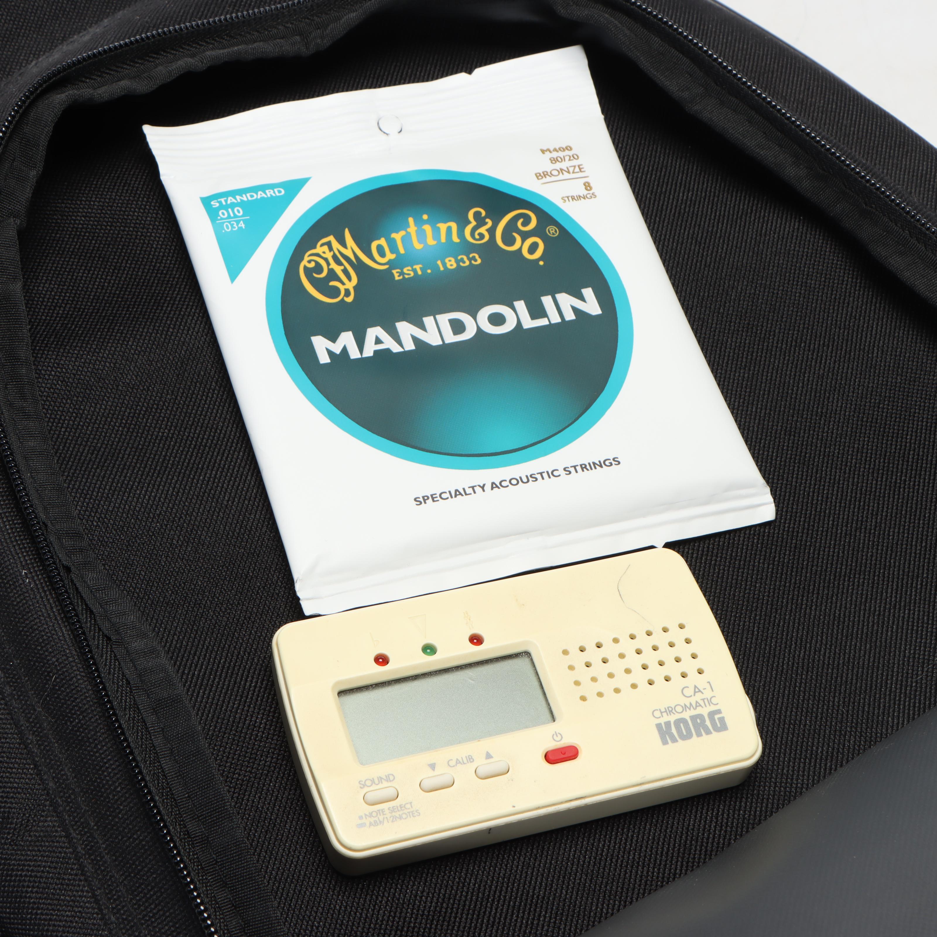 Rogue Black Lacquer Mandolin with Road Runner Gig Bag, Korg Chromatic Tuner