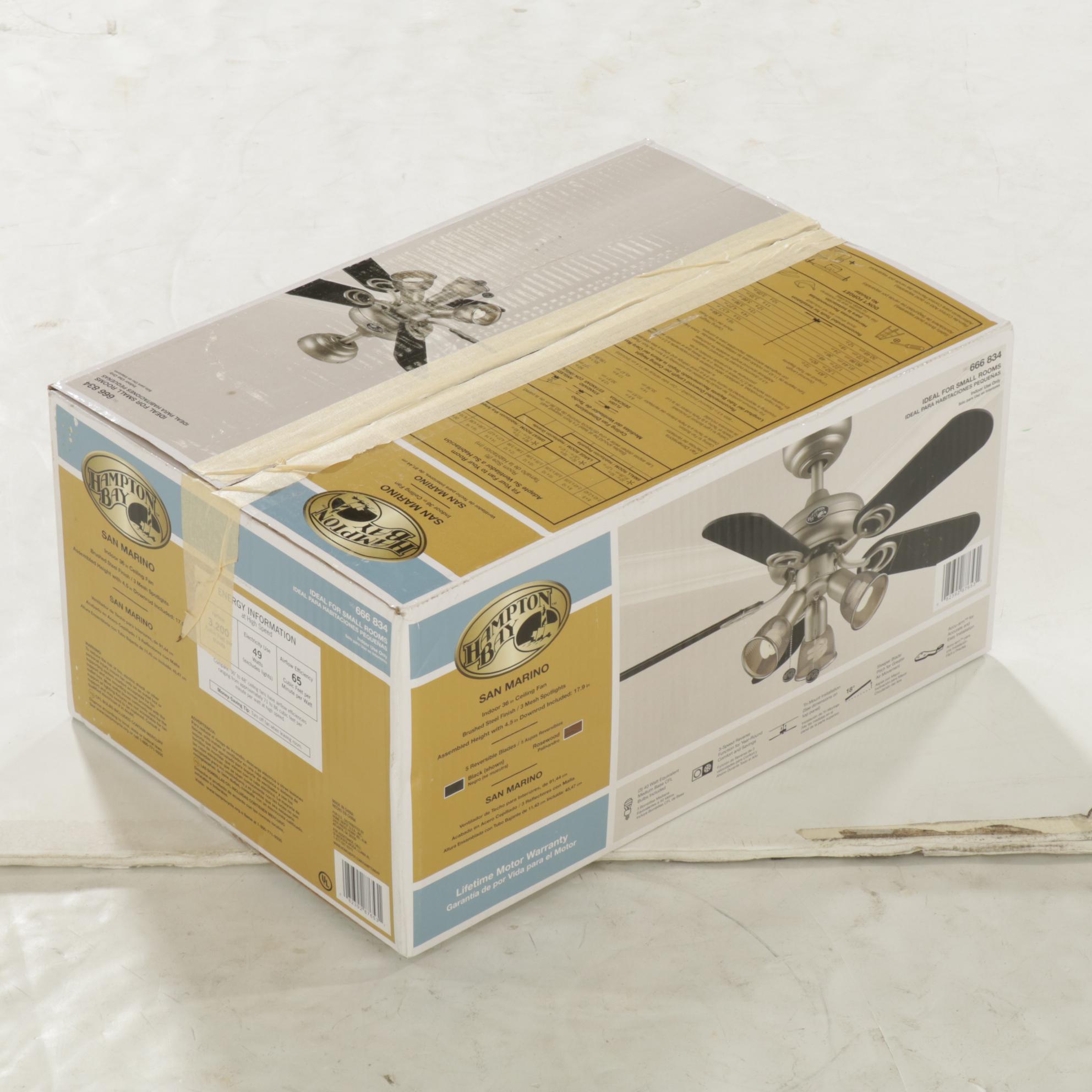 Hampton Bay "San Marino" Brushed Steel and Reversible Blade 3-Light Ceiling Fan