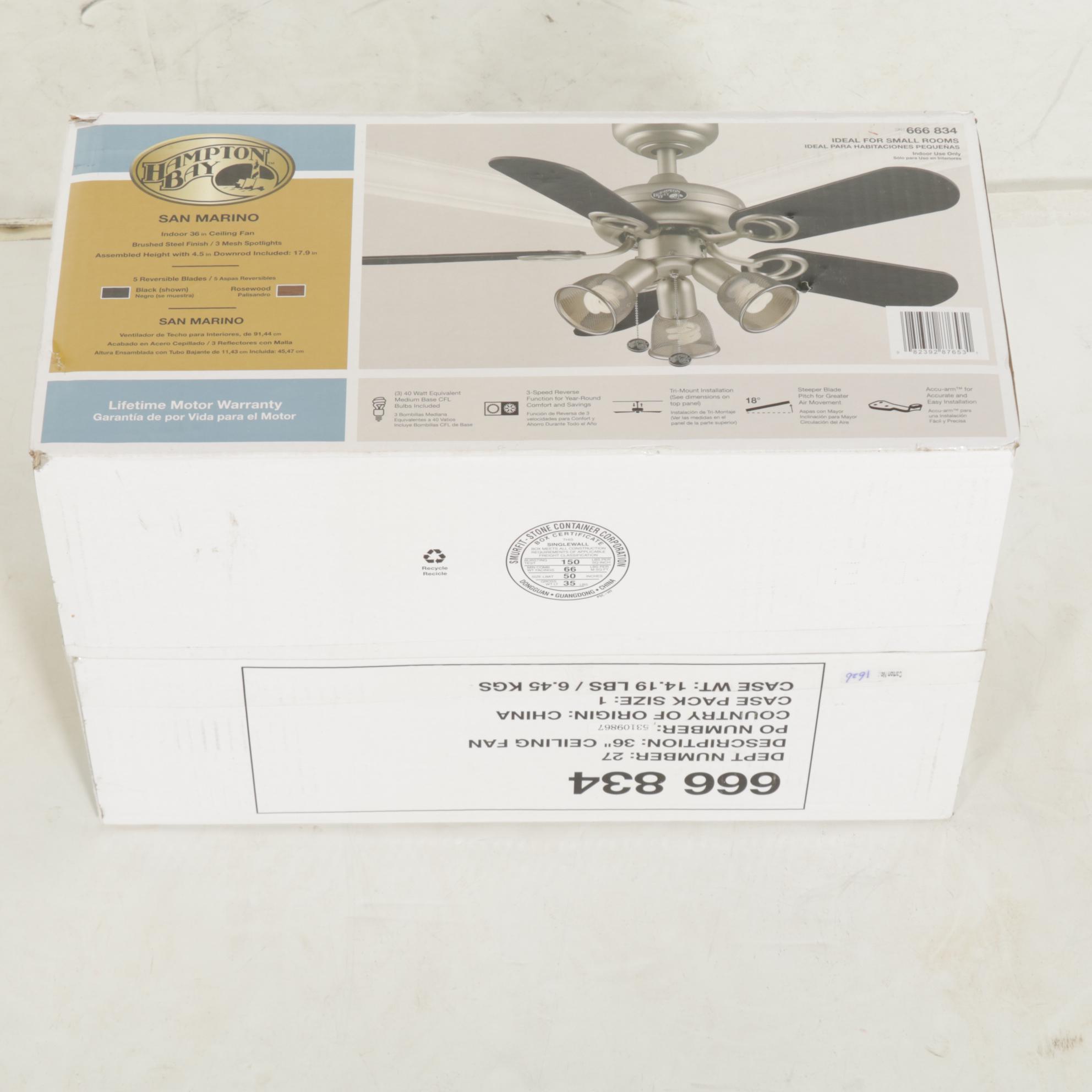 Hampton Bay "San Marino" Brushed Steel and Reversible Blade 3-Light Ceiling Fan