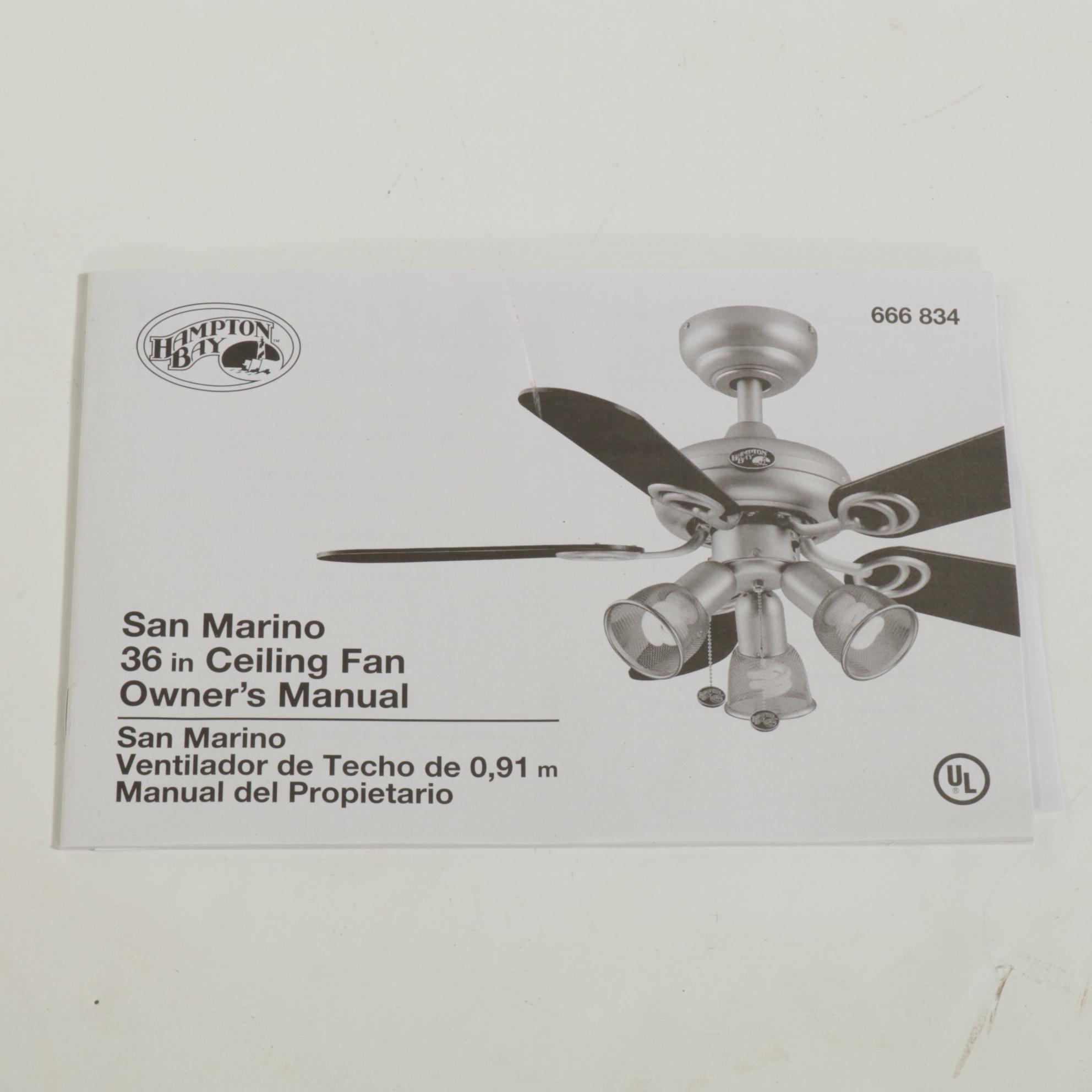 Hampton Bay "San Marino" Brushed Steel and Reversible Blade 3-Light Ceiling Fan