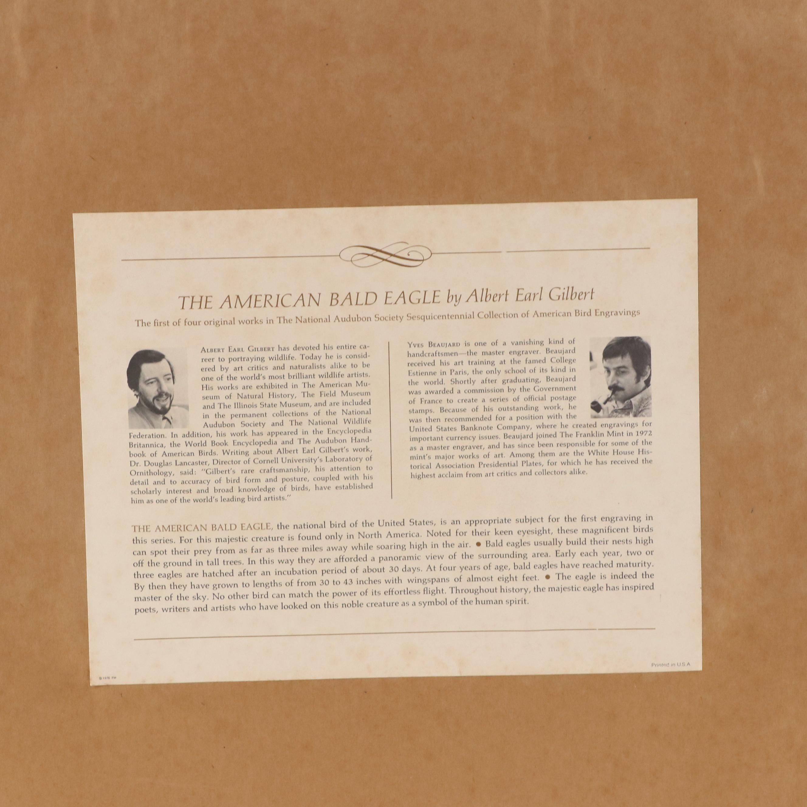 Albert Earl Gilbert Offset Lithograph "American Bald Eagle," 1976