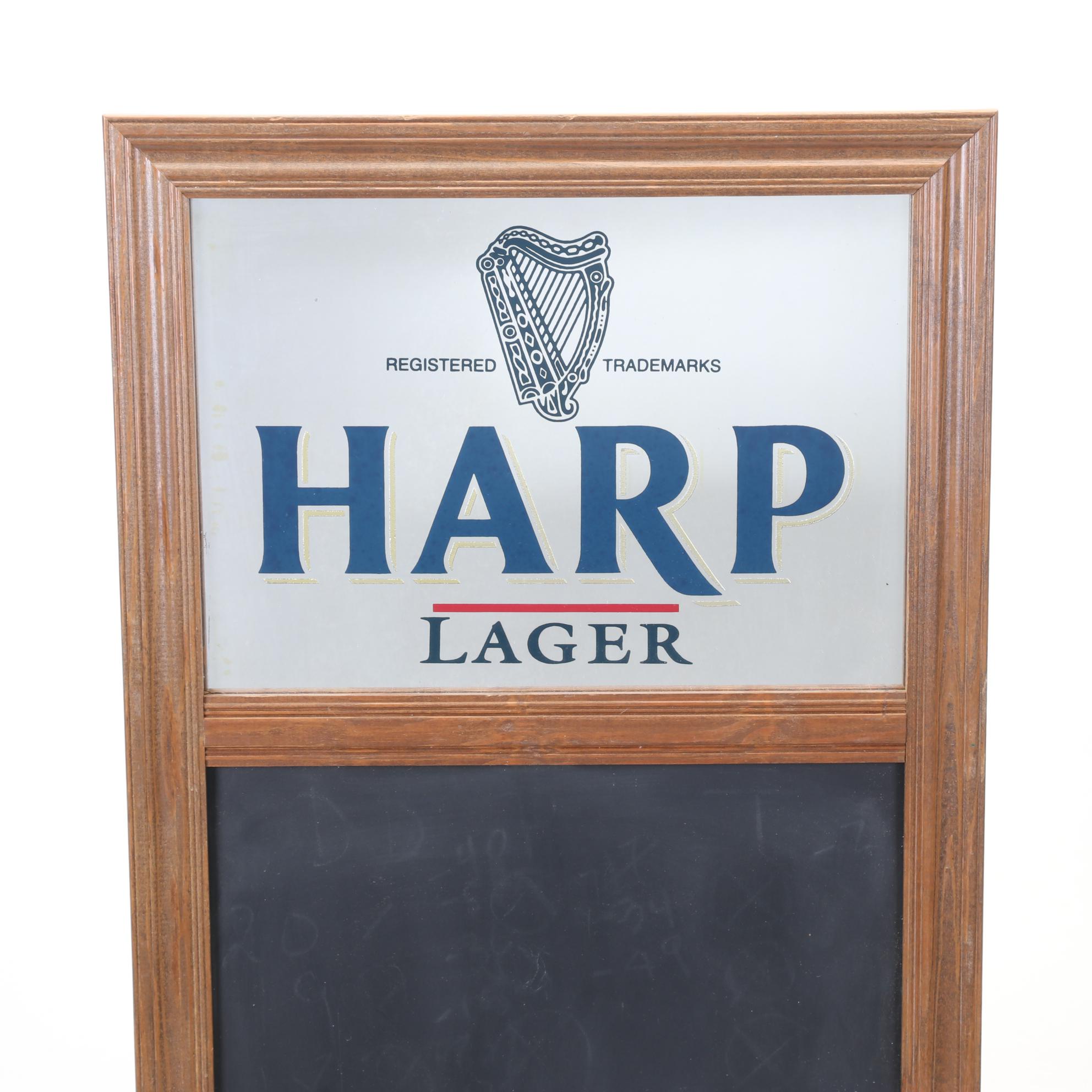 Harp Lager Mirrored Sign Board With Chalkboard Memo Feature