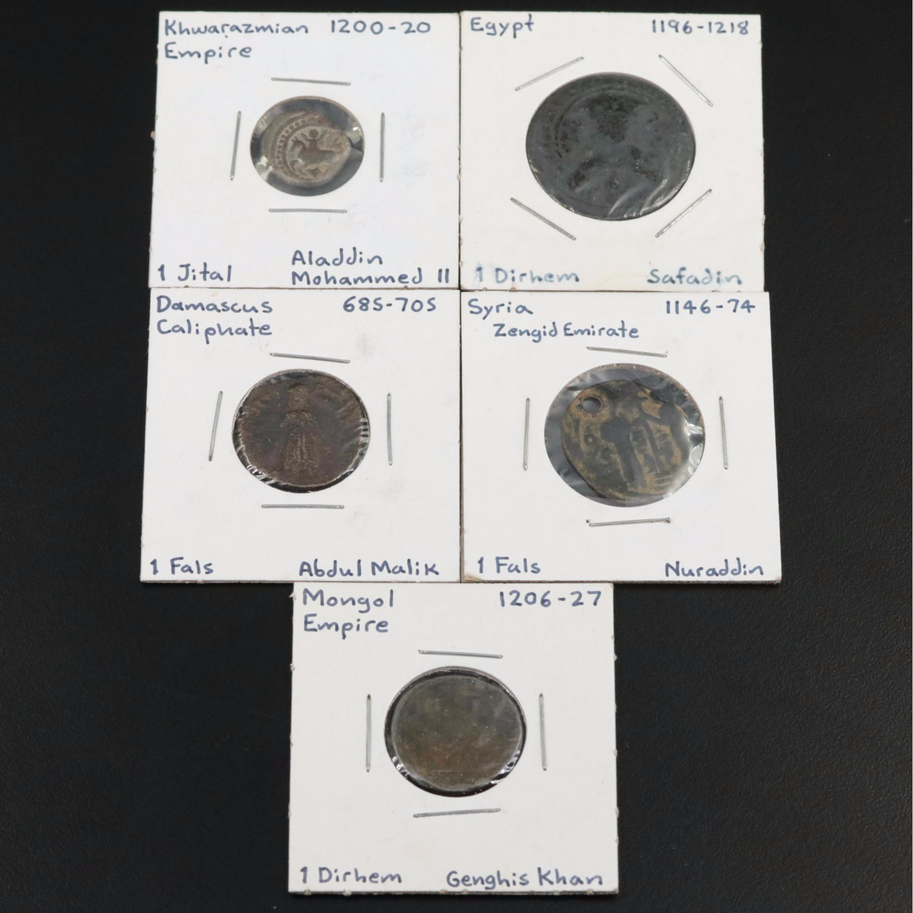 Five Antique Coins from the Far and Middle East, Including Genghis Khan Coin