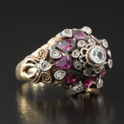 10K Ruby and Spinel Thai Princess Ring with Sterling Accents
