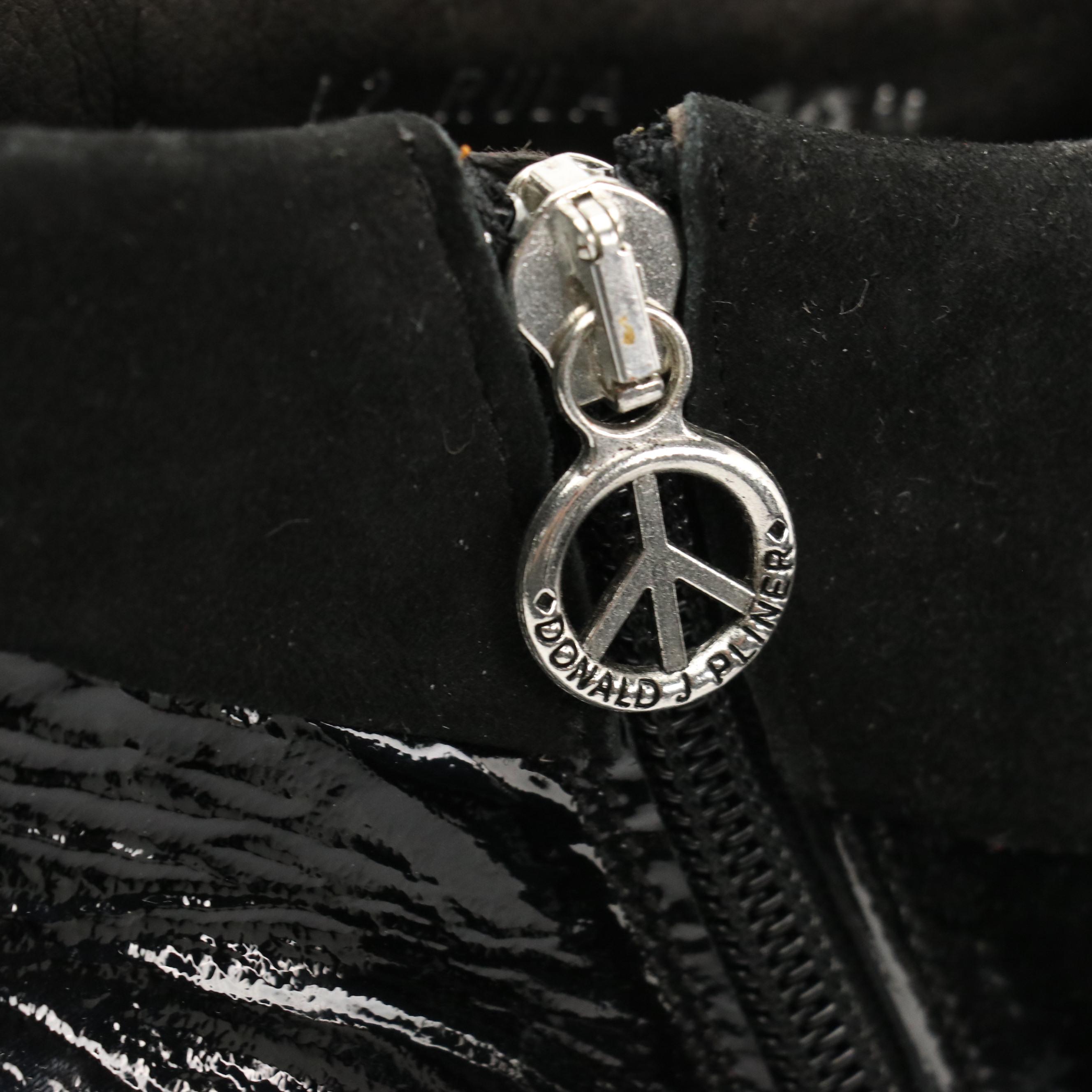 Donald J Pliner Rula Black Patent Leather and Suede Stiletto Ankle Booties