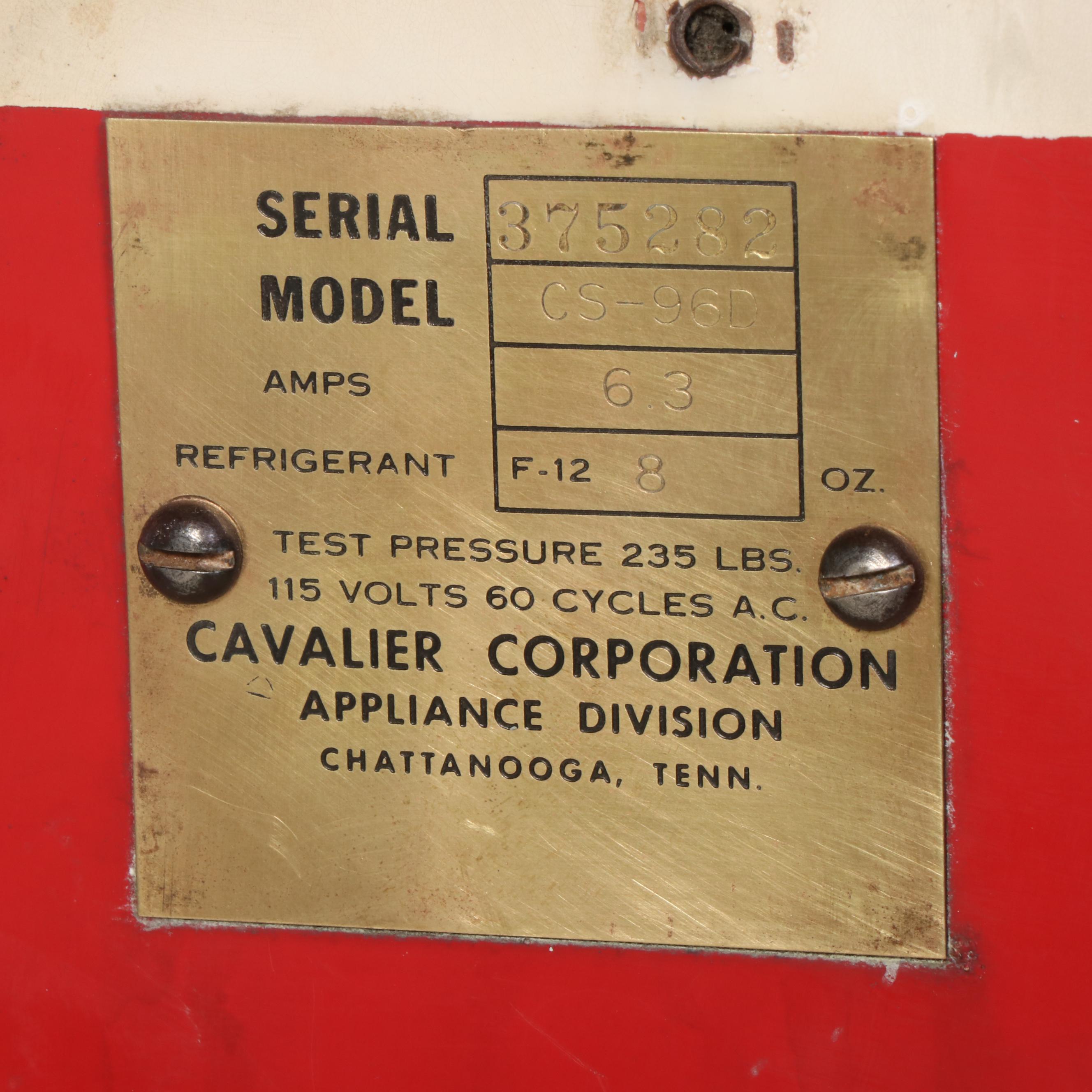 Cavalier Coca-Cola CS-96D Vending Machine, 1950s–1960s