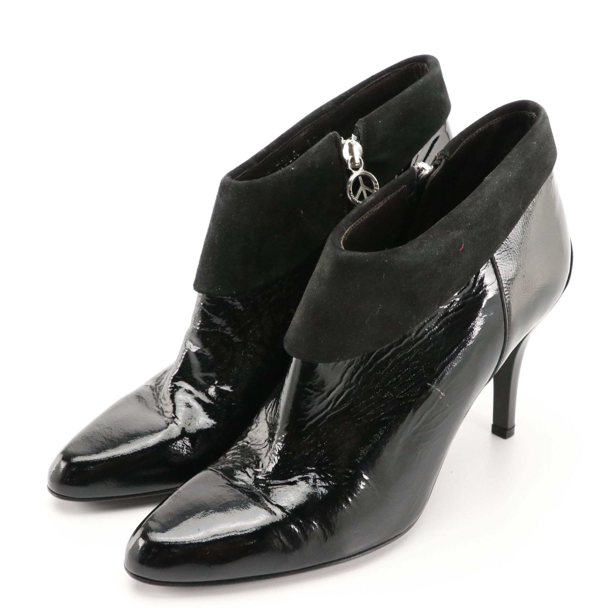 Donald J Pliner Rula Black Patent Leather and Suede Stiletto Ankle Booties