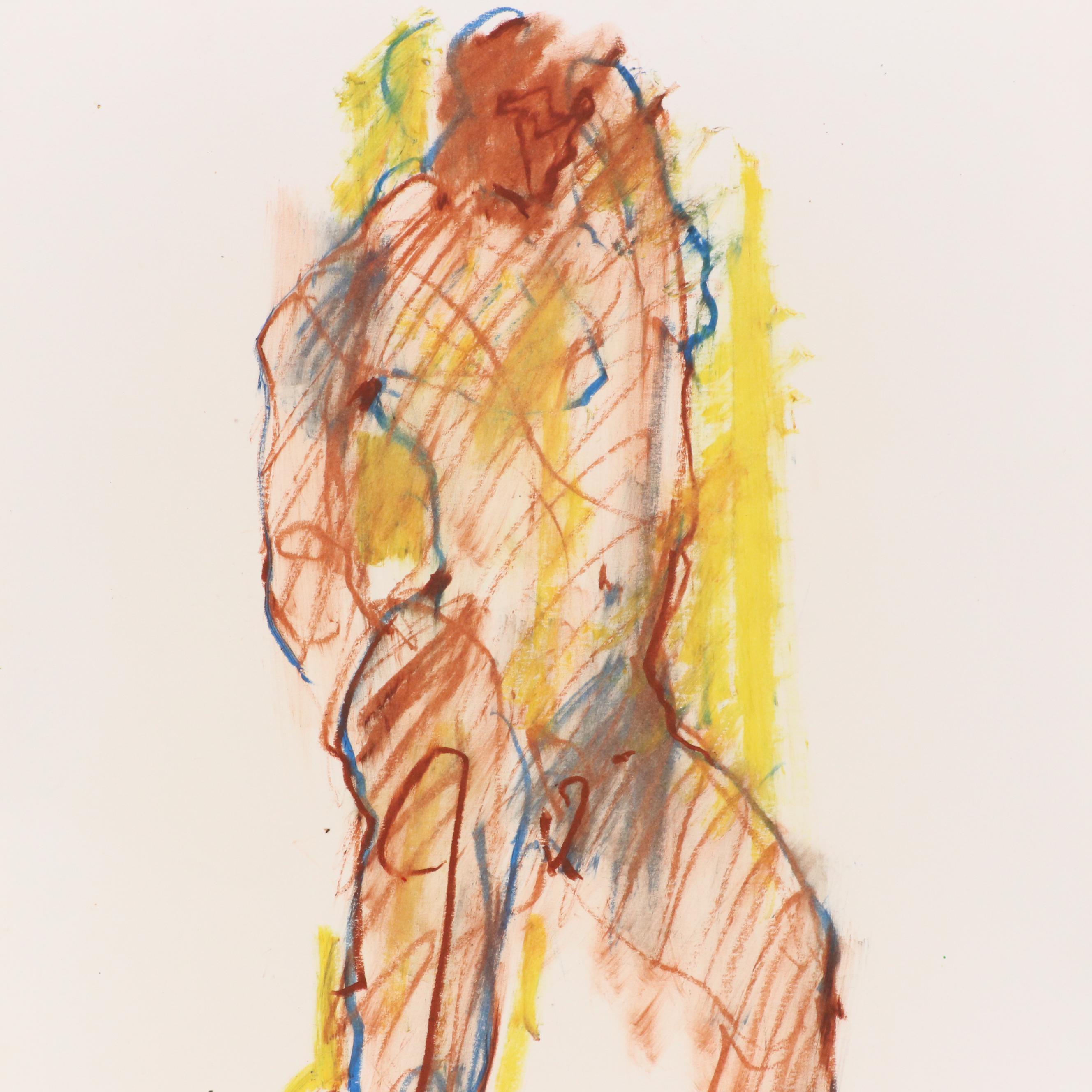 Jack Meanwell Nude Figural Oil Pastel Drawing, Late 20th Century