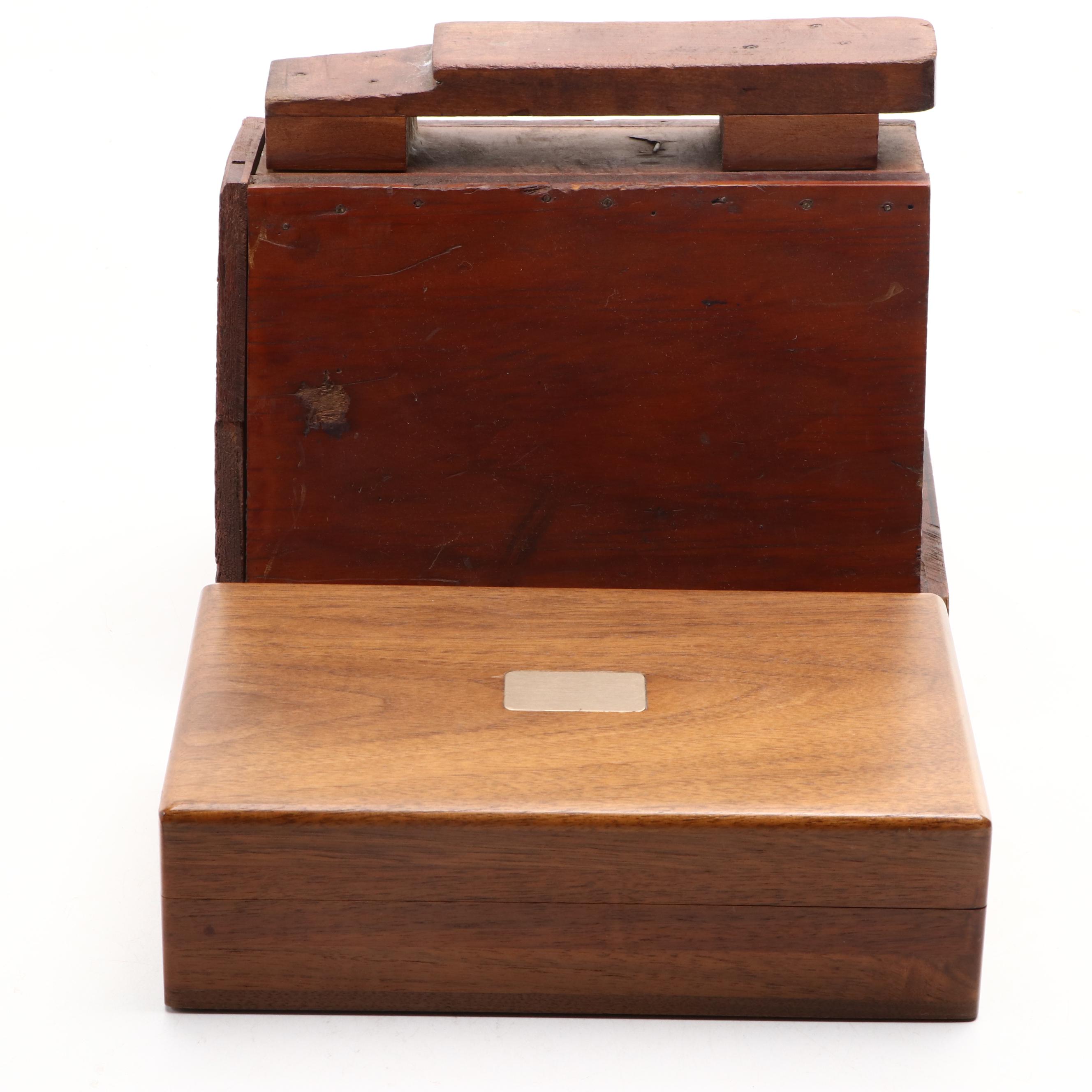 Decatur Industries Walnut Humidor and Shoeshine Box, Early to Mid-20th Century