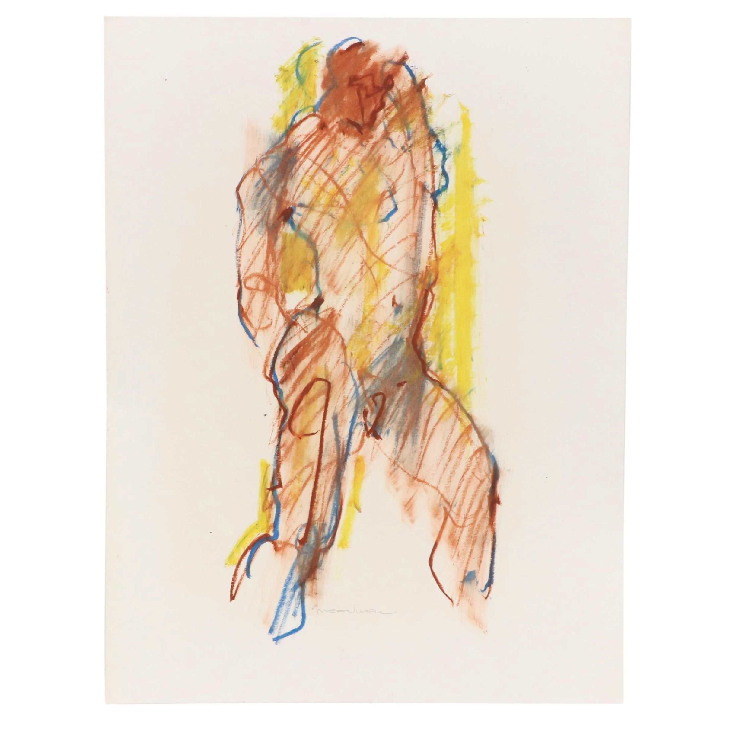 Jack Meanwell Nude Figural Oil Pastel Drawing, Late 20th Century