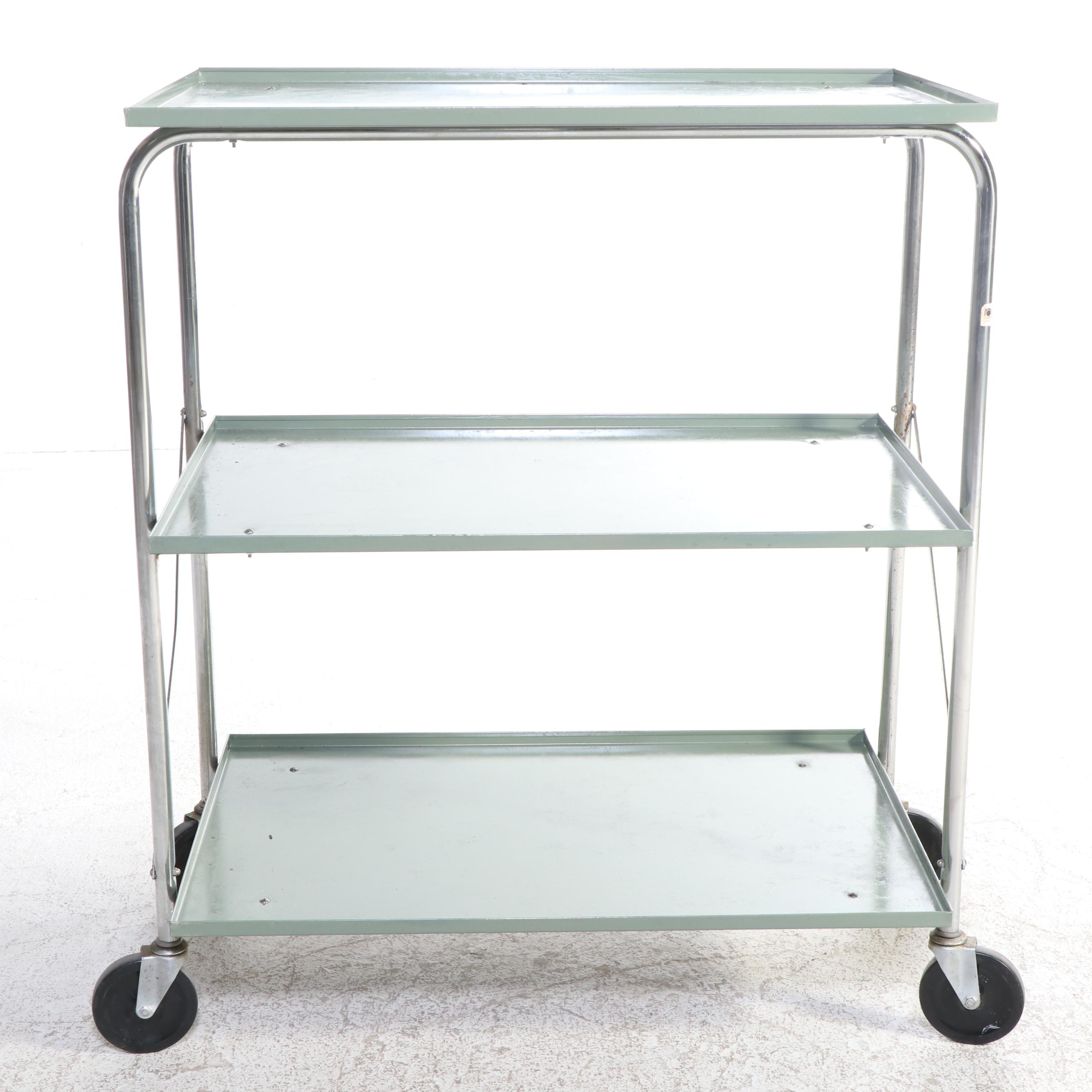 Nystrom Modernist Green Powder-Coated and Chromed Steel Three-Tier Cart
