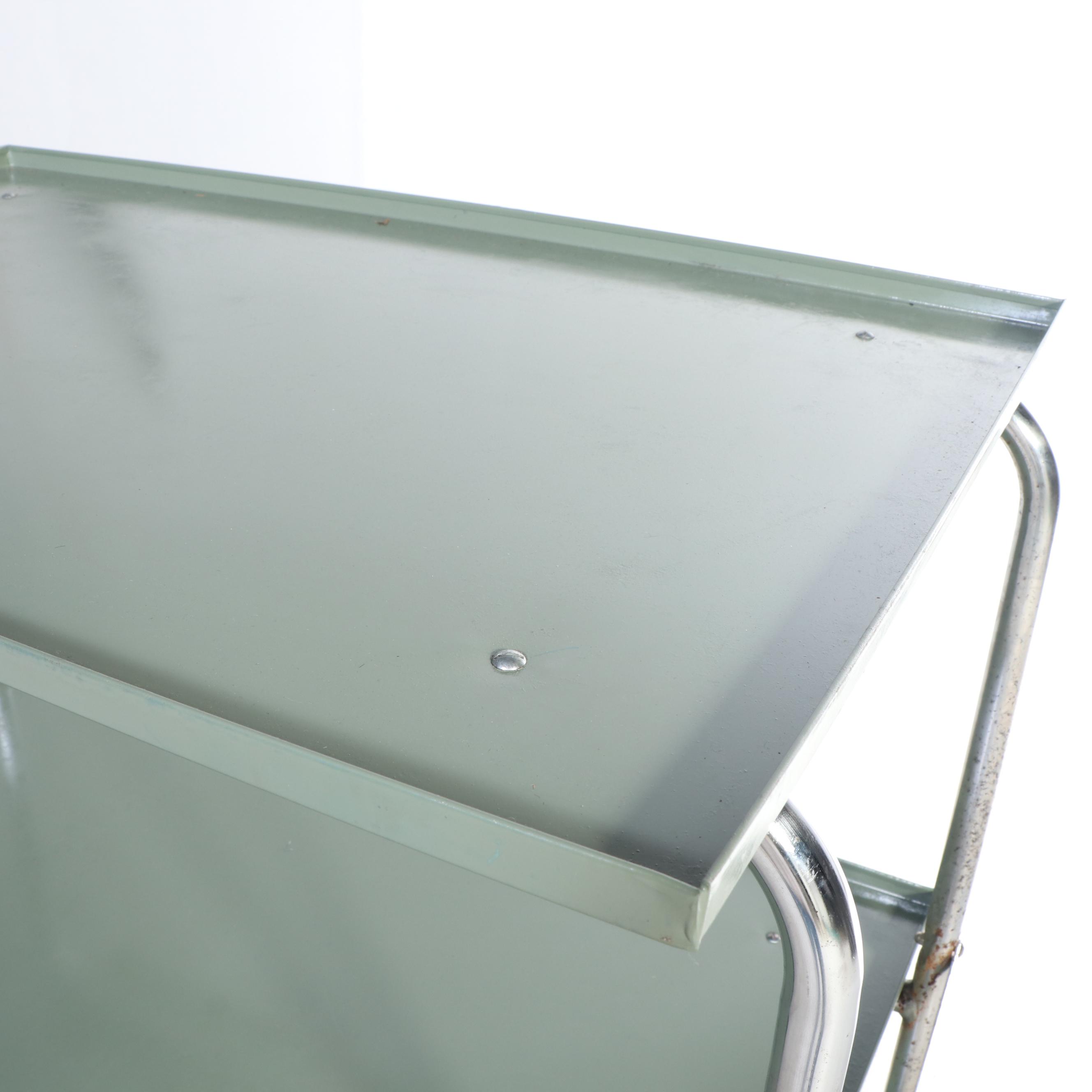 Nystrom Modernist Green Powder-Coated and Chromed Steel Three-Tier Cart
