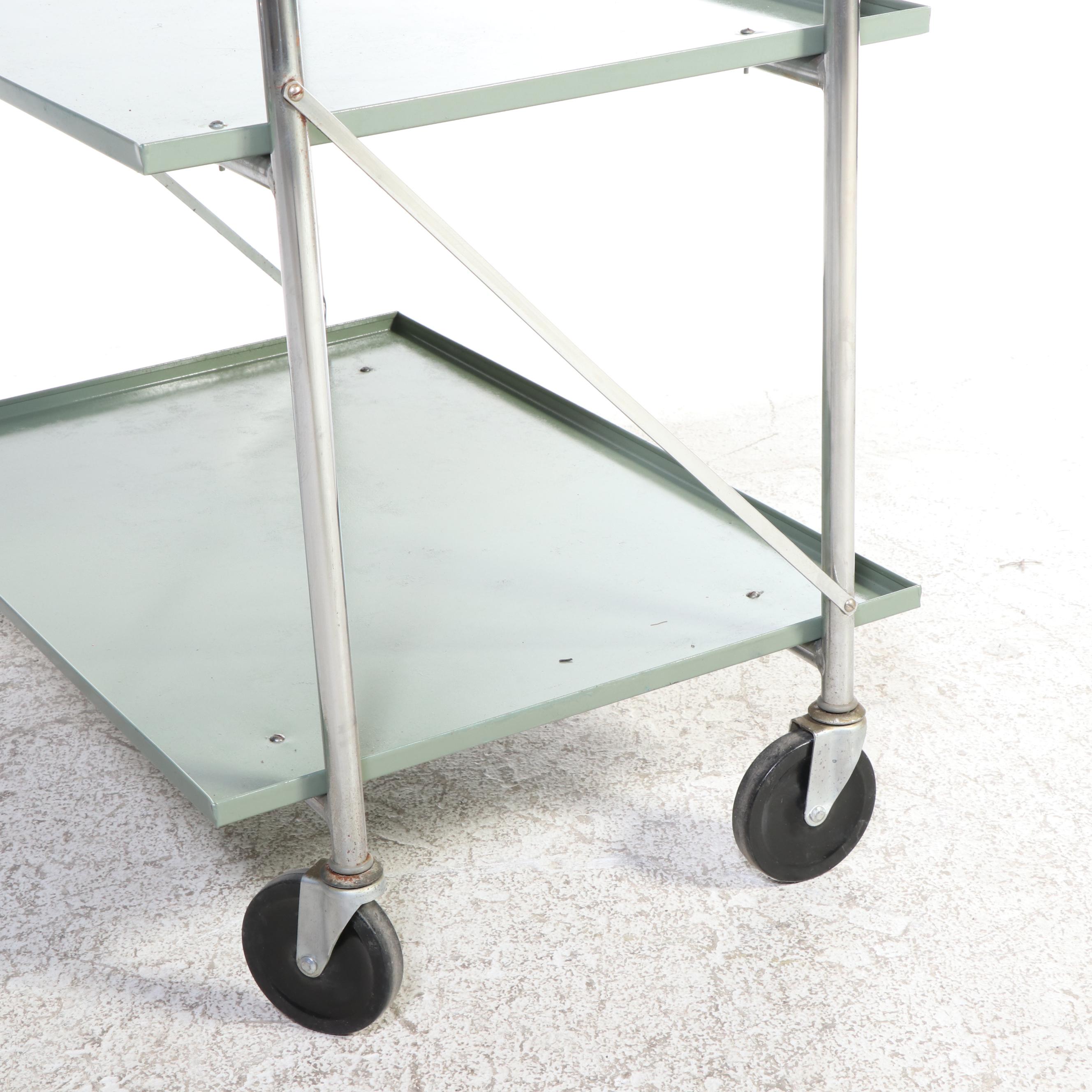 Nystrom Modernist Green Powder-Coated and Chromed Steel Three-Tier Cart