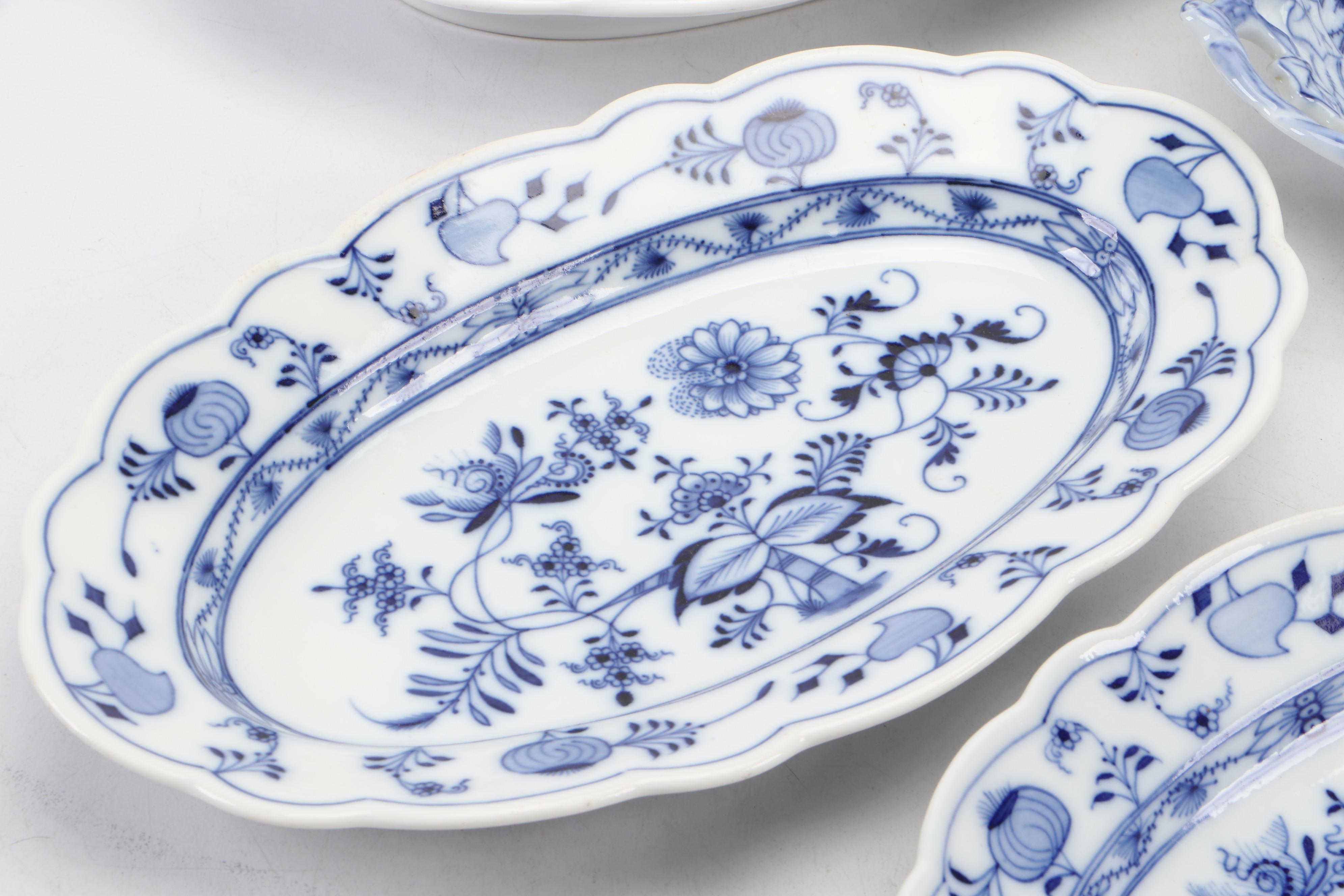 Meissen "Blue Onion" Porcelain Oval Handled Tray and More Oval Trays