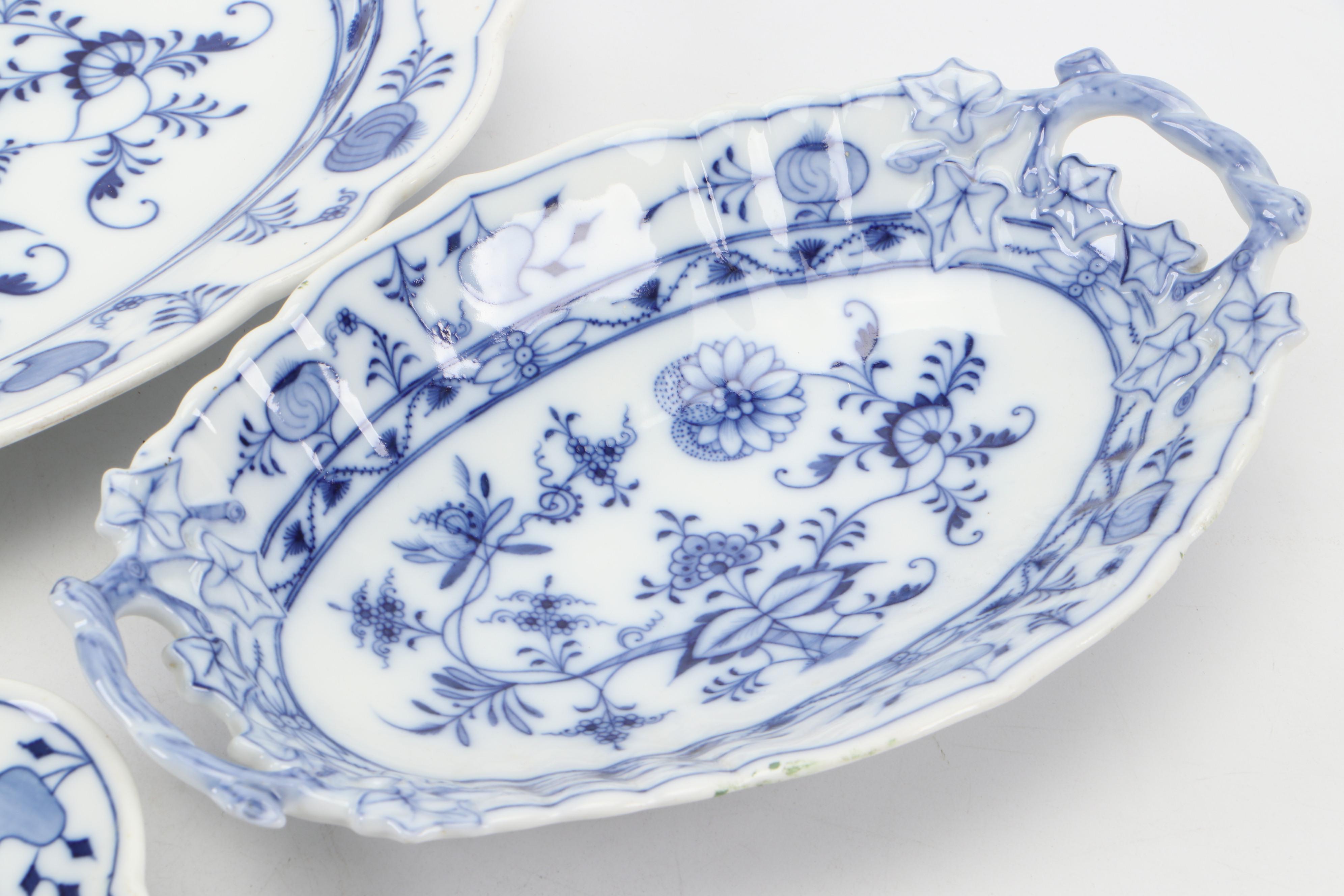 Meissen "Blue Onion" Porcelain Oval Handled Tray and More Oval Trays