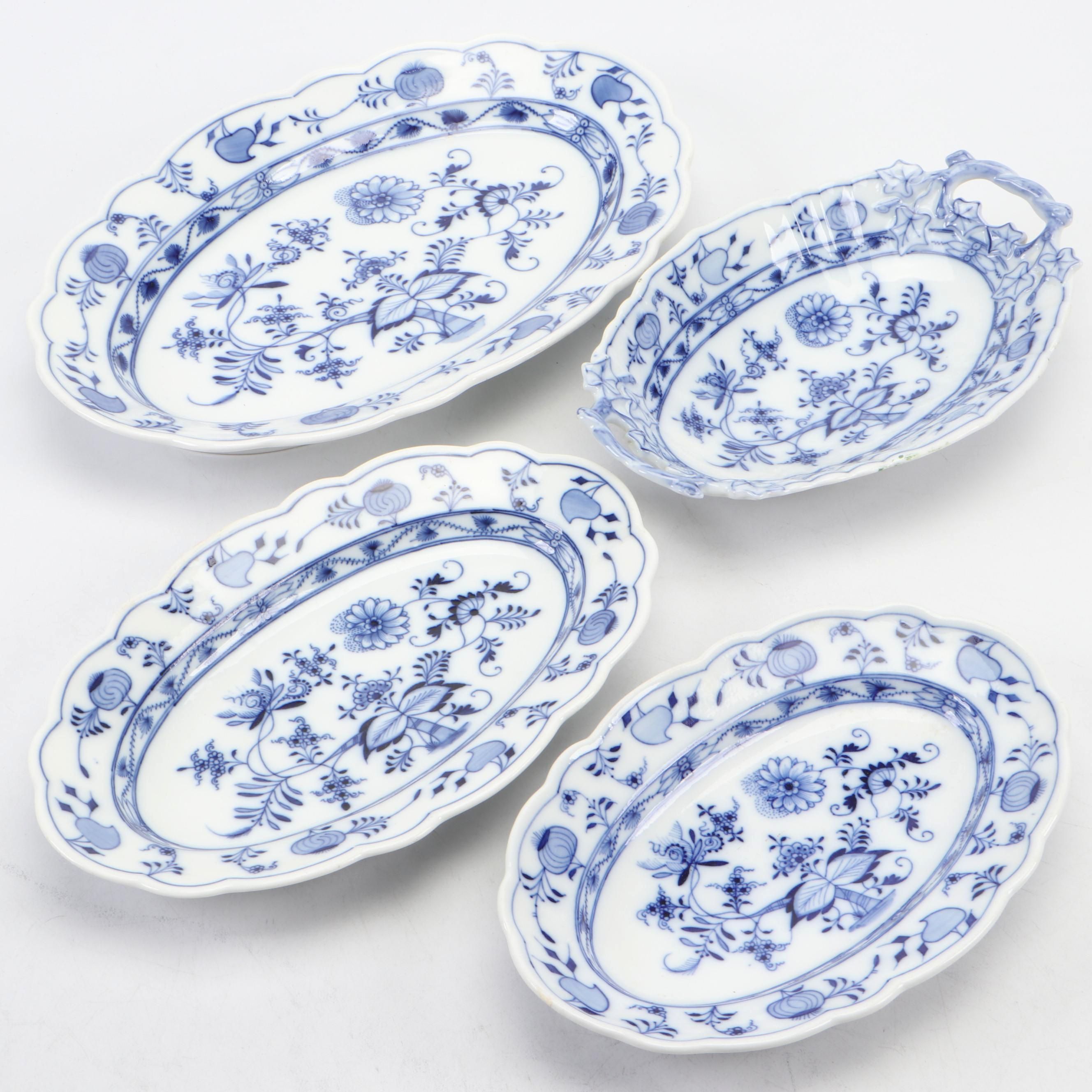 Meissen "Blue Onion" Porcelain Oval Handled Tray and More Oval Trays