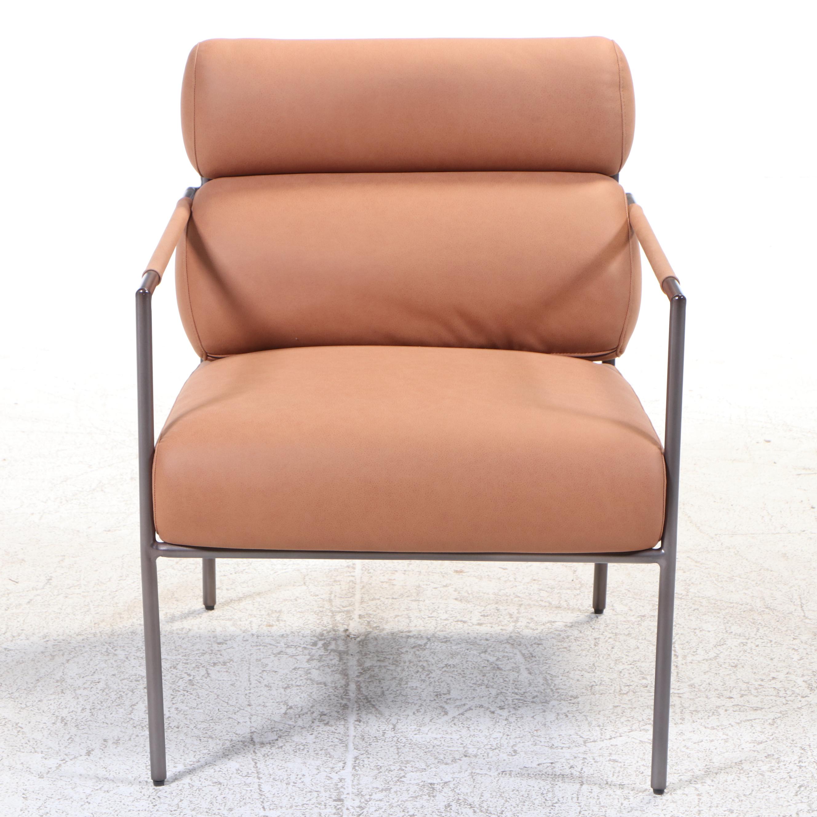 Modernist Style Powder-Coated Metal and Faux-Leather Lounge Chair