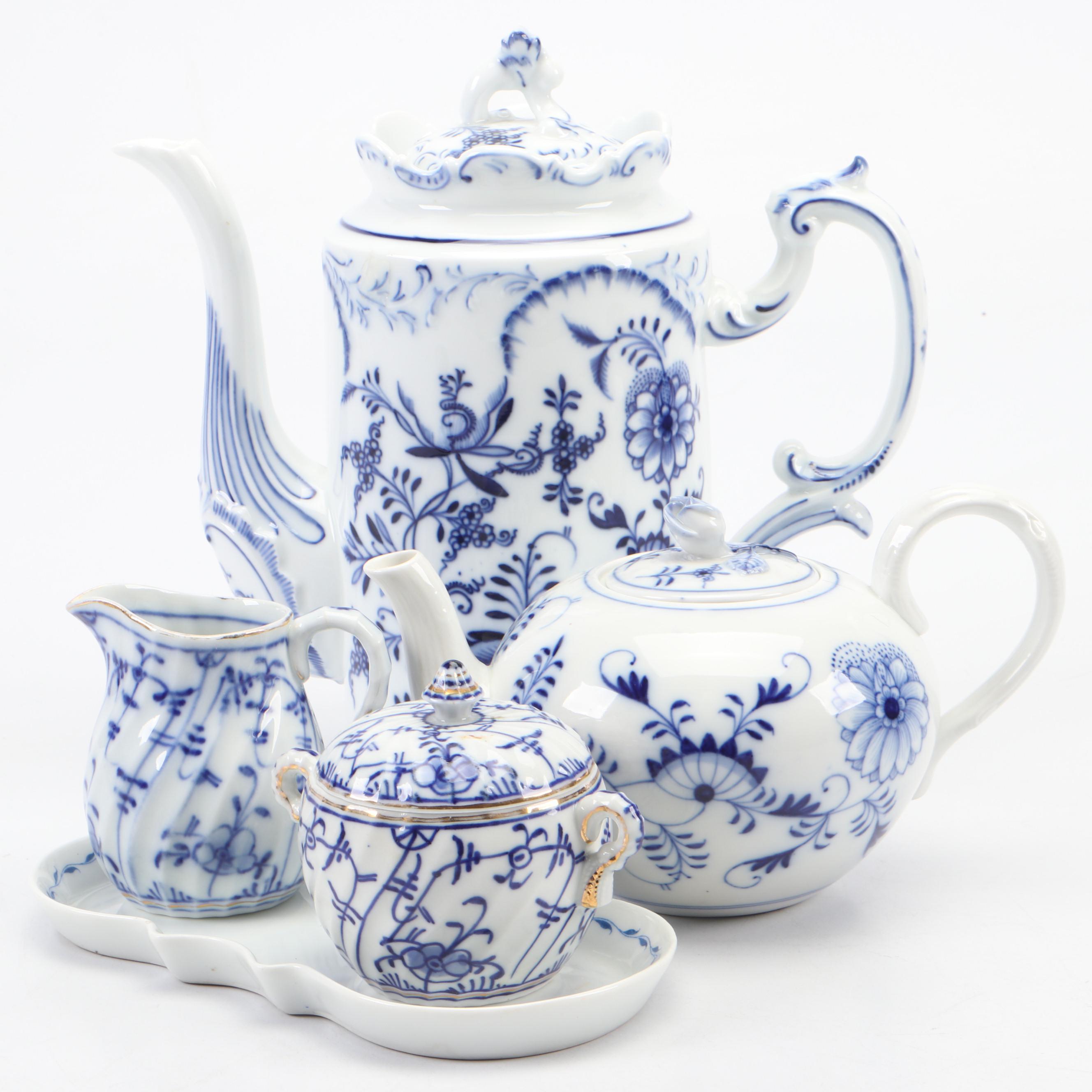 Meissen "Blue Onion" Porcelain Teapot with German Porcelain Creamer and More
