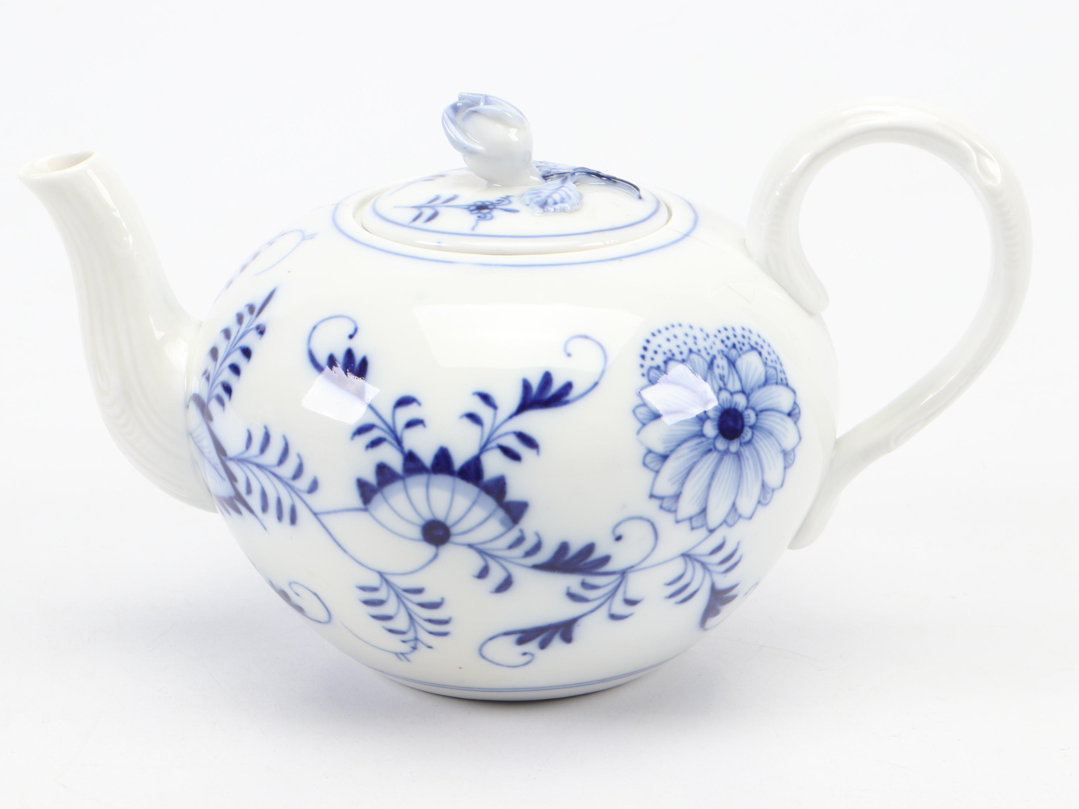 Meissen "Blue Onion" Porcelain Teapot with German Porcelain Creamer and More