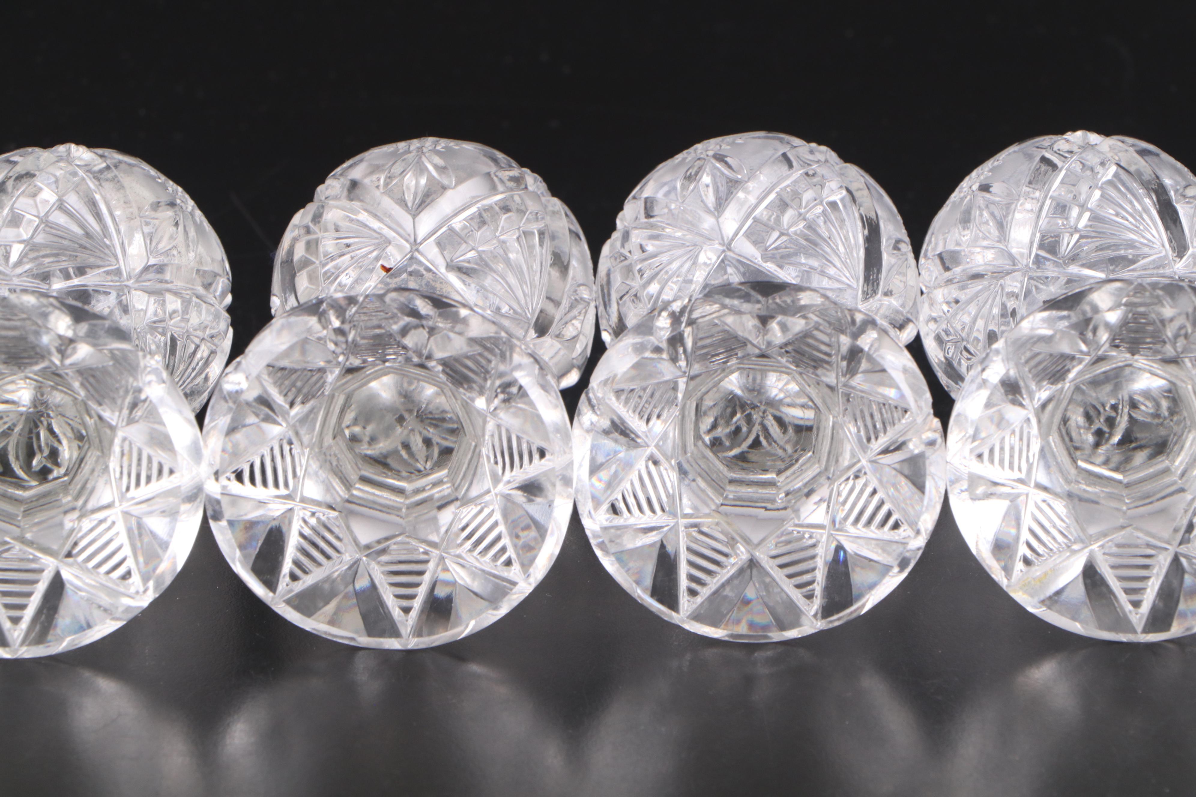 Floral Motif Cut Glass Shakers and Glass Mantle Lusters with Crystal Prisms