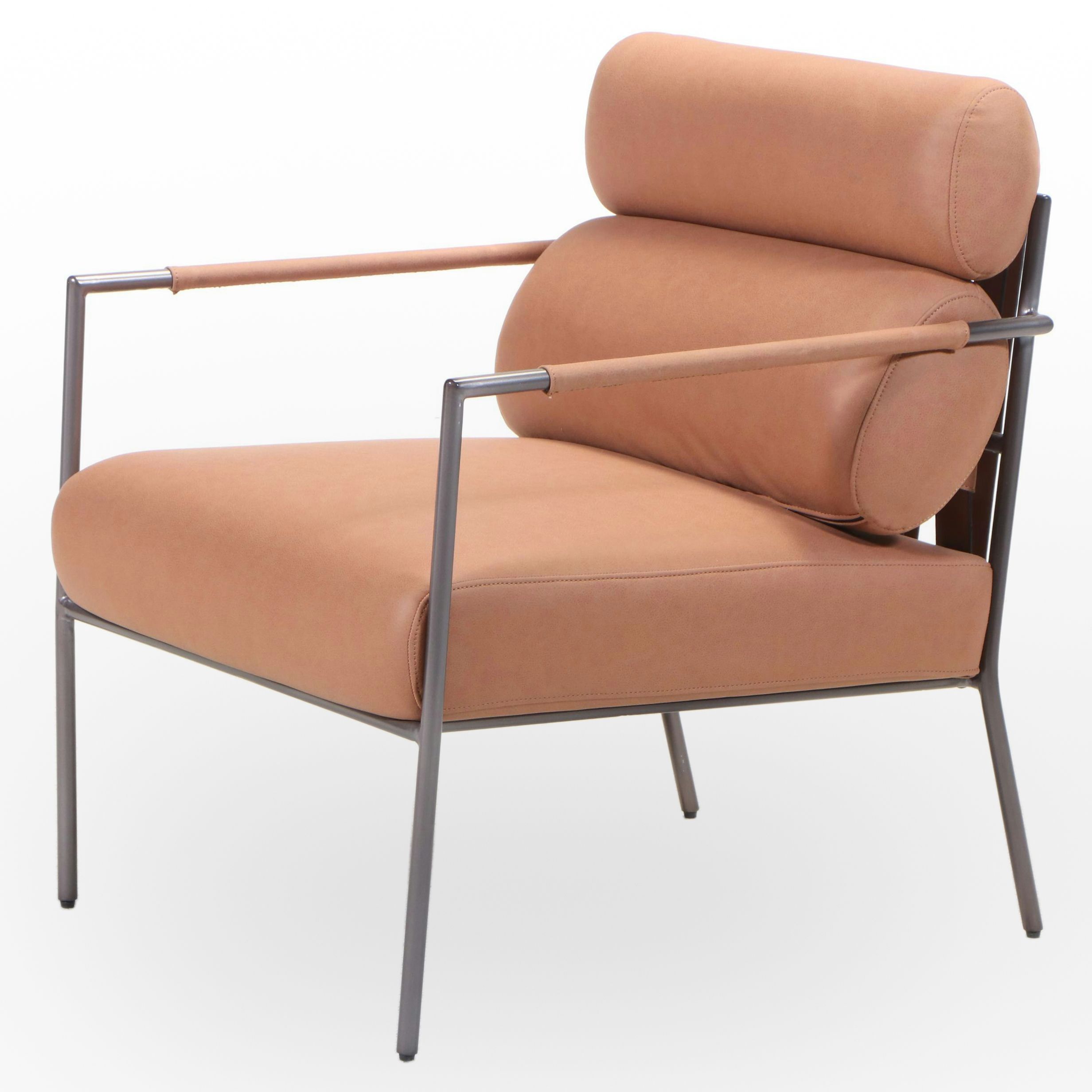 Modernist Style Powder-Coated Metal and Faux-Leather Lounge Chair