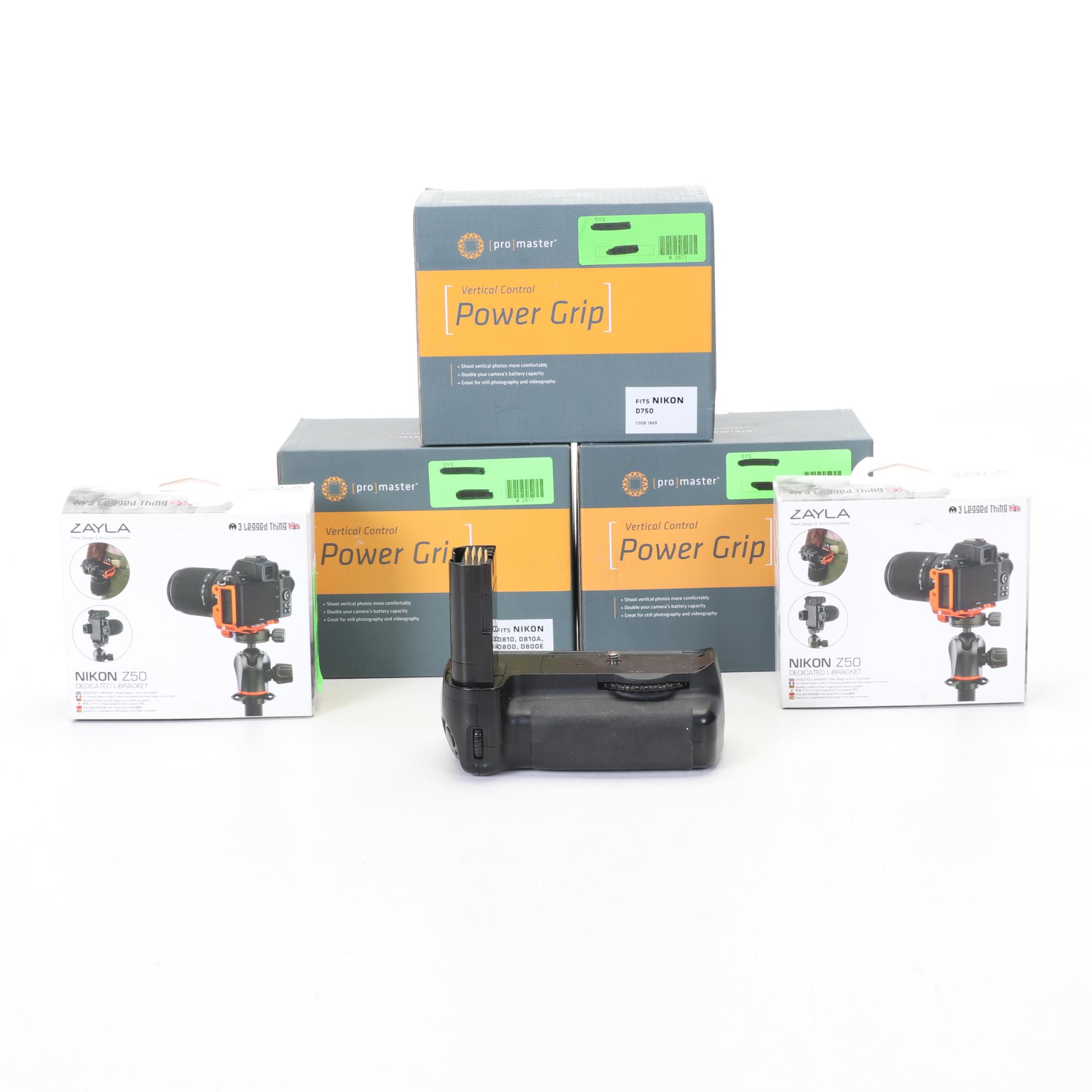 Nikon Accessories with Power Grips, L-Brackets and Battery Pack