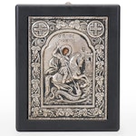 Greek Byzantine Style Sterling Silver Plaque of St.George and the Dragon